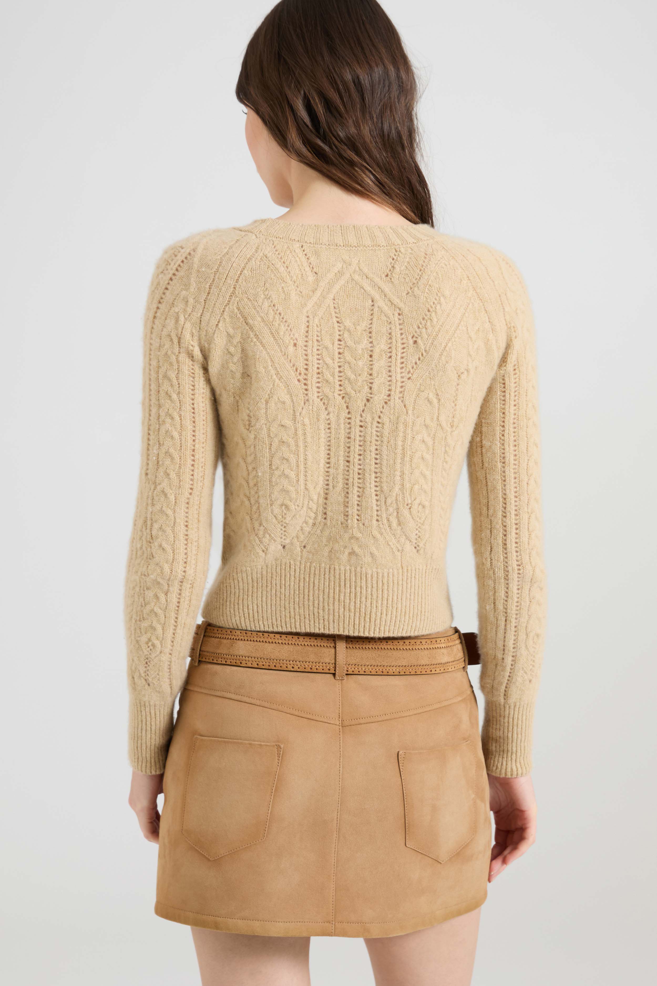 Long-sleeved pure cashmere sweater with cable-knit and openwork detailing - Image 5