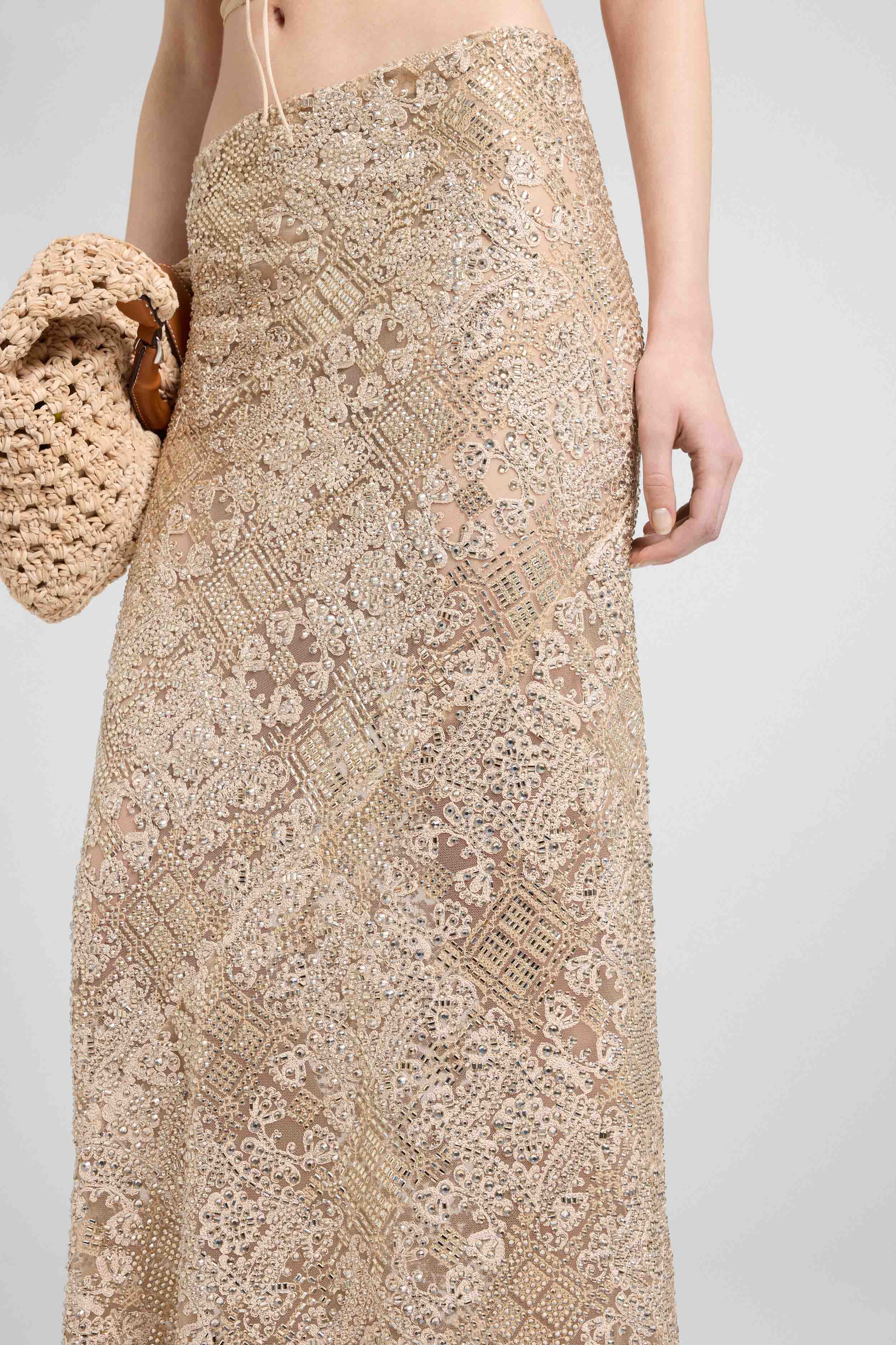 Long spiral skirt in maiolica lace with tone-on-tone hand-applied crystals - Image 4