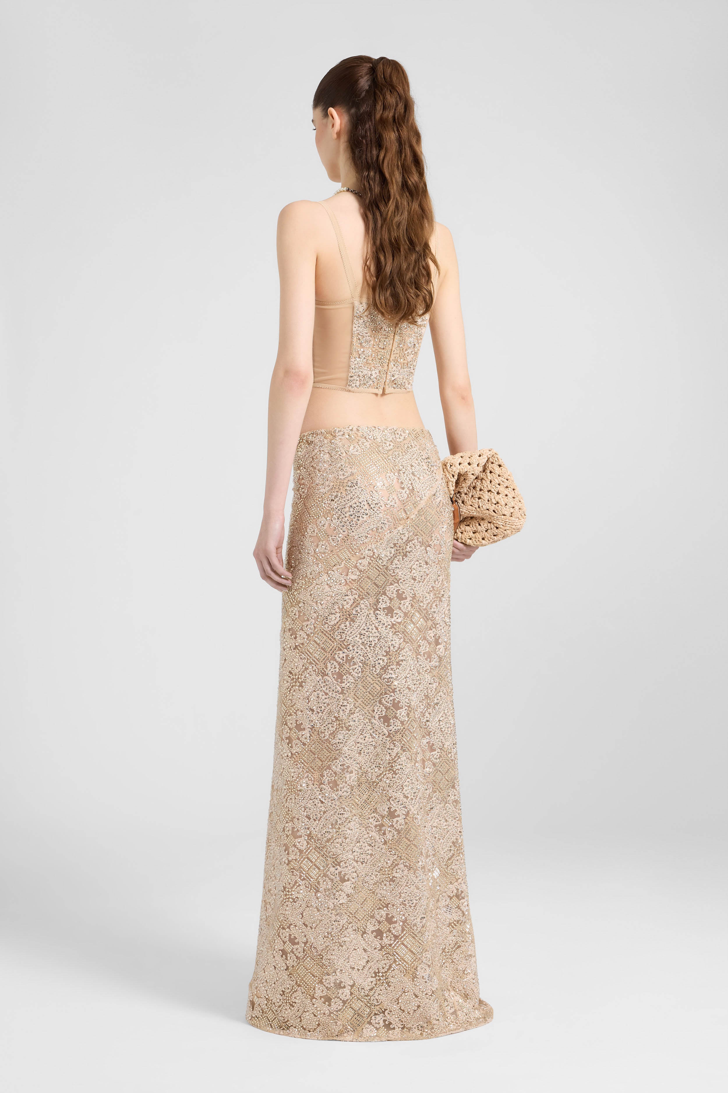 Long spiral skirt in maiolica lace with tone-on-tone hand-applied crystals - Image 5