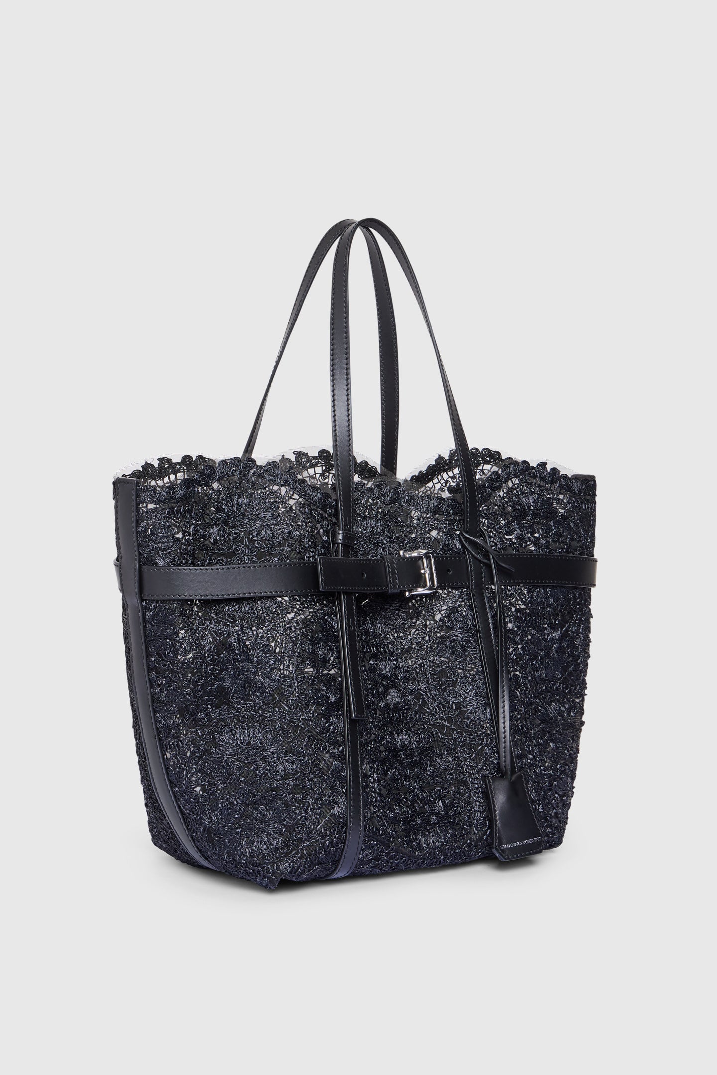Medium shopping bag in raffia lace “Maiolica” with belt detail - Image 3