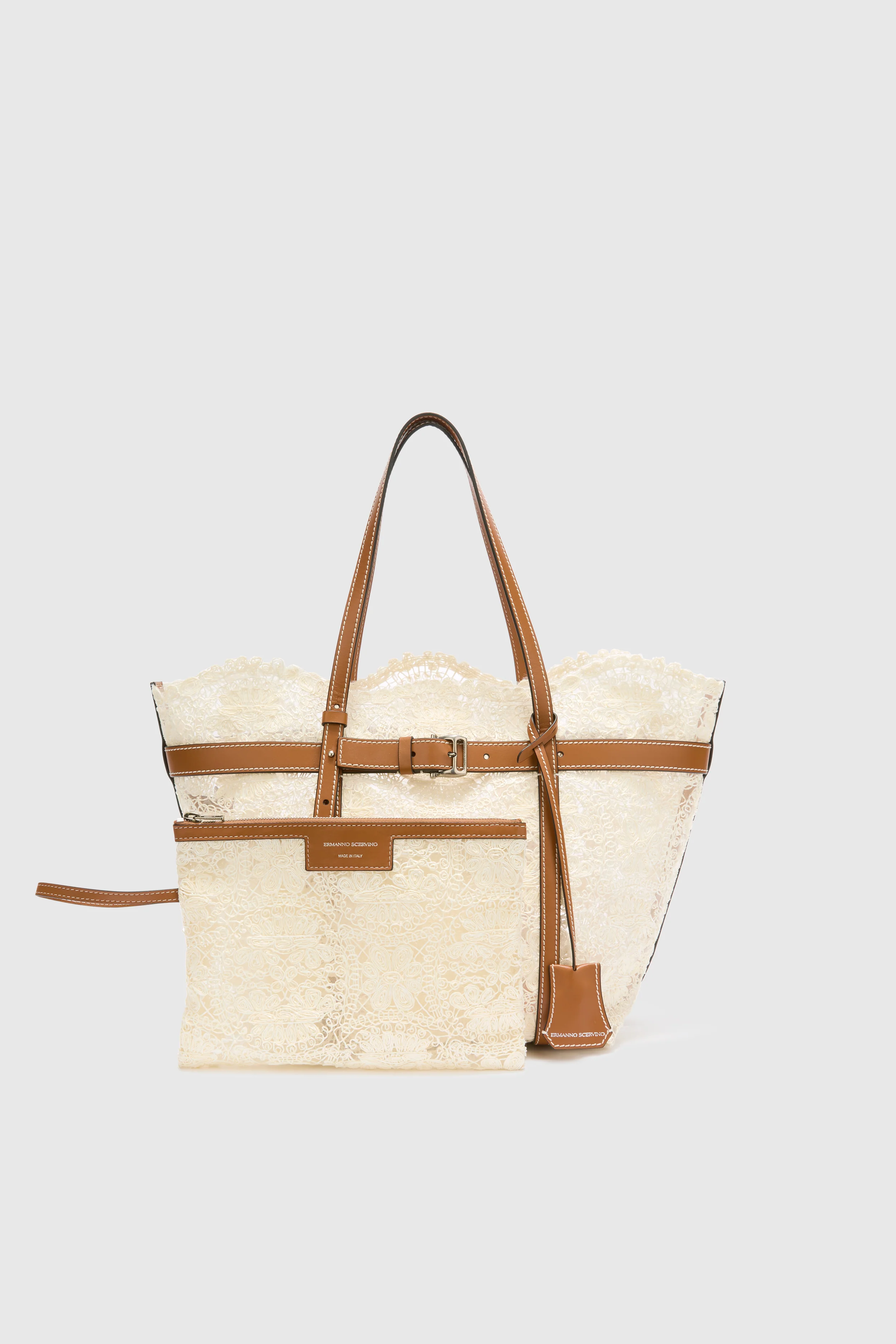 Medium white shopping bag in raffia lace maiolica - Image 4