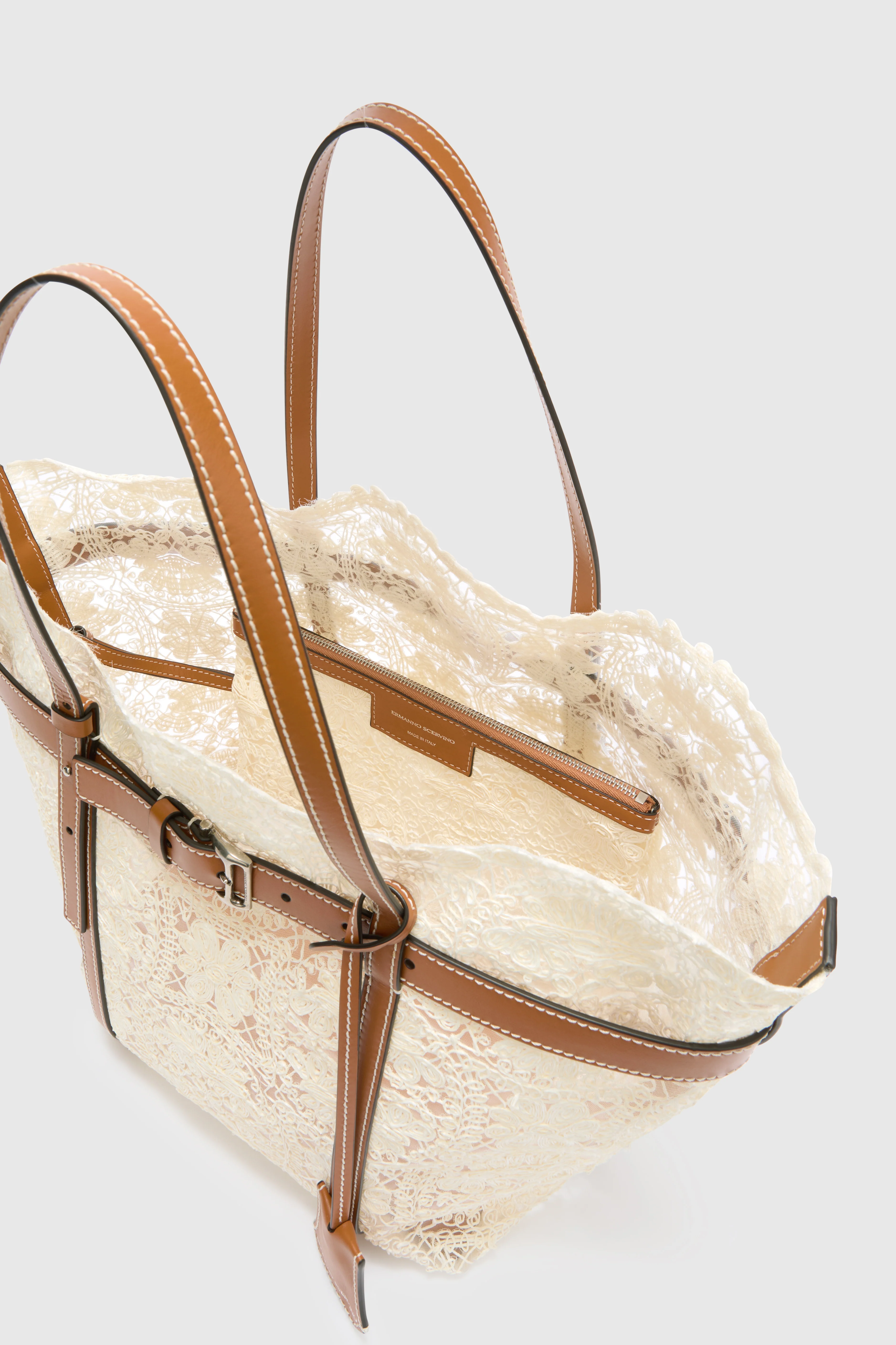 Medium white shopping bag in raffia lace maiolica - Image 5