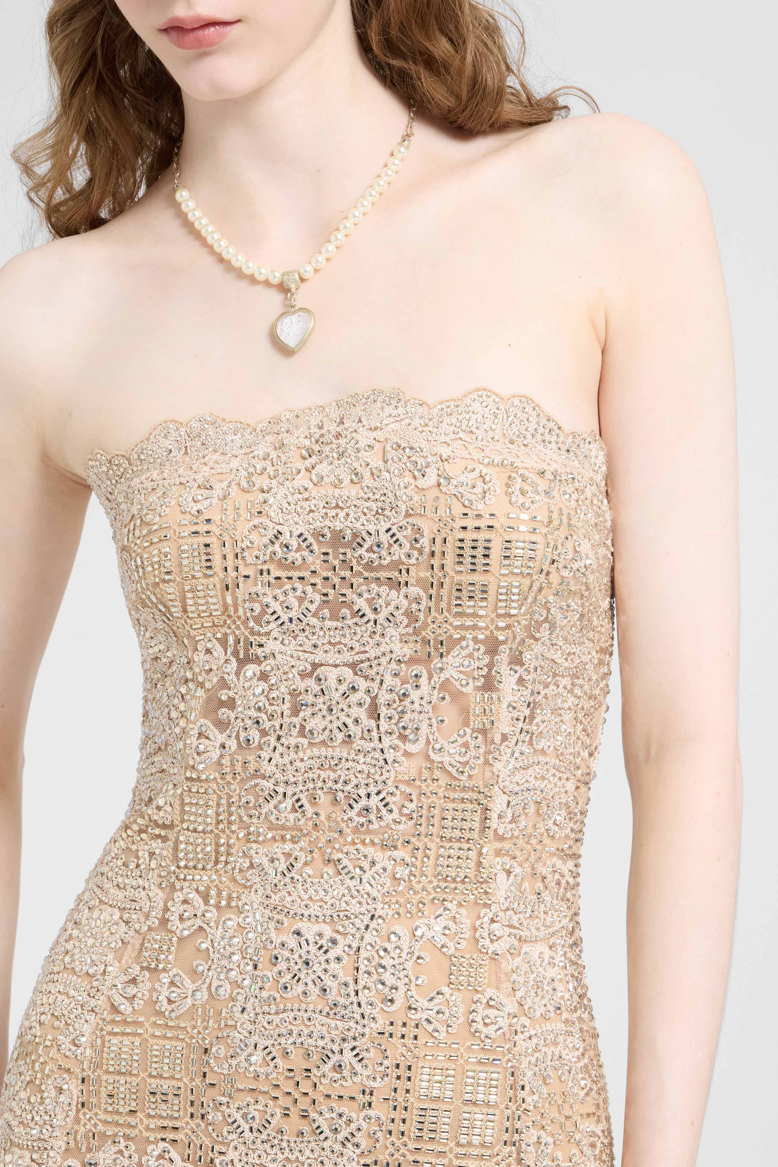 Midi bustier dress in tulle with maiolica embroidery and crystals - Image 6