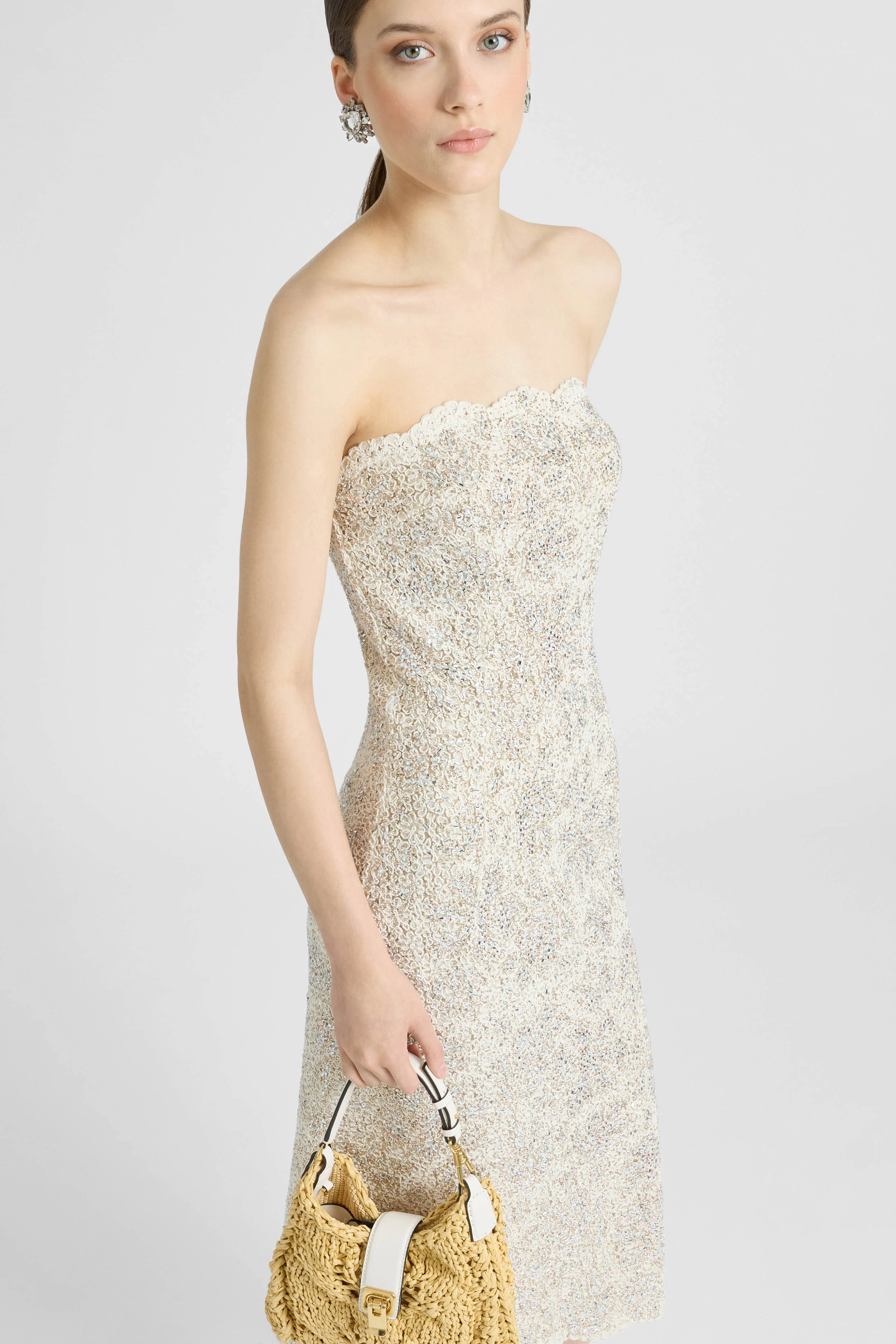 Midi bustier lace dress with crystals - Image 3