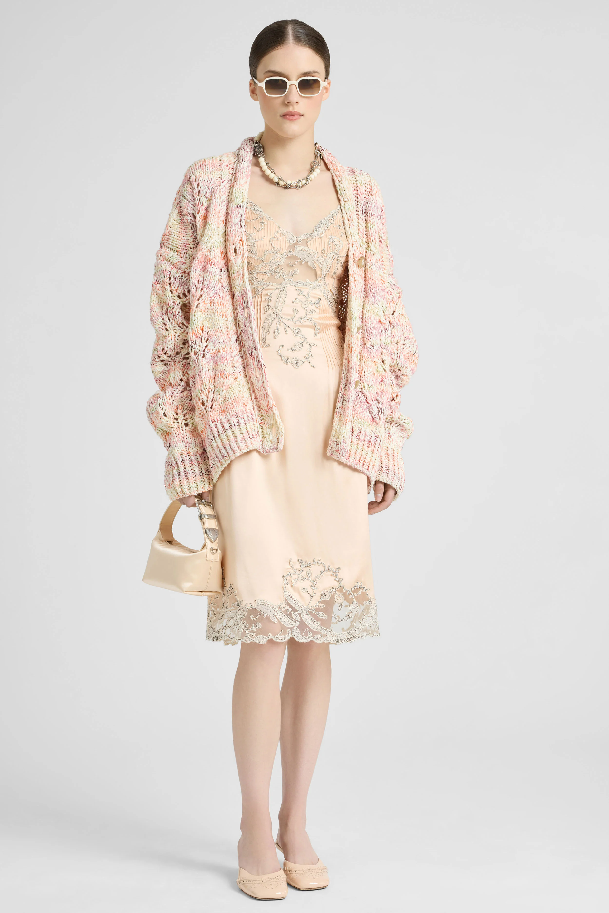 Midi Cotton Mouliné Cardigan with Interlaced Leaf Pattern - Image 2