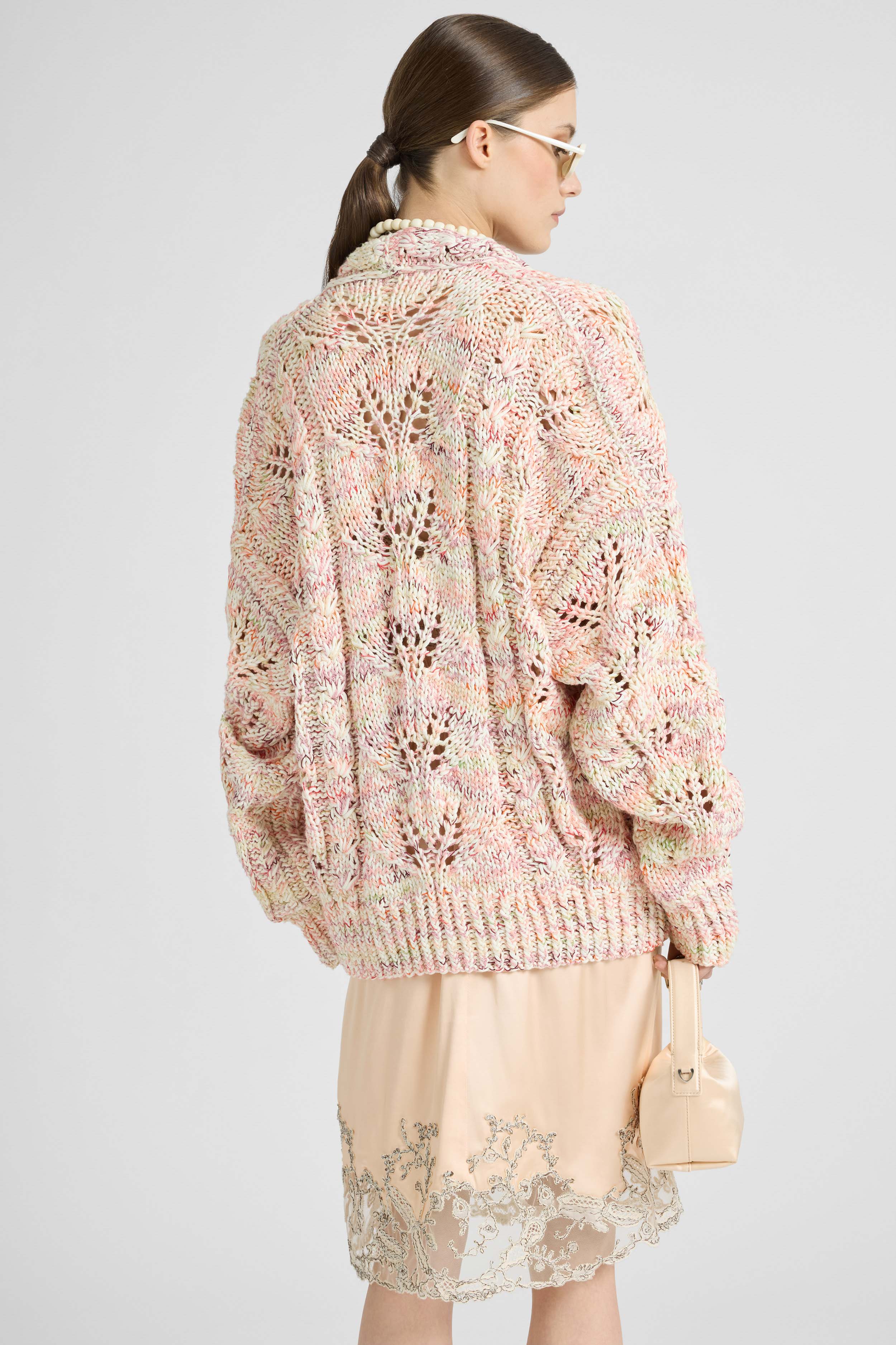 Midi Cotton Mouliné Cardigan with Interlaced Leaf Pattern - Image 5