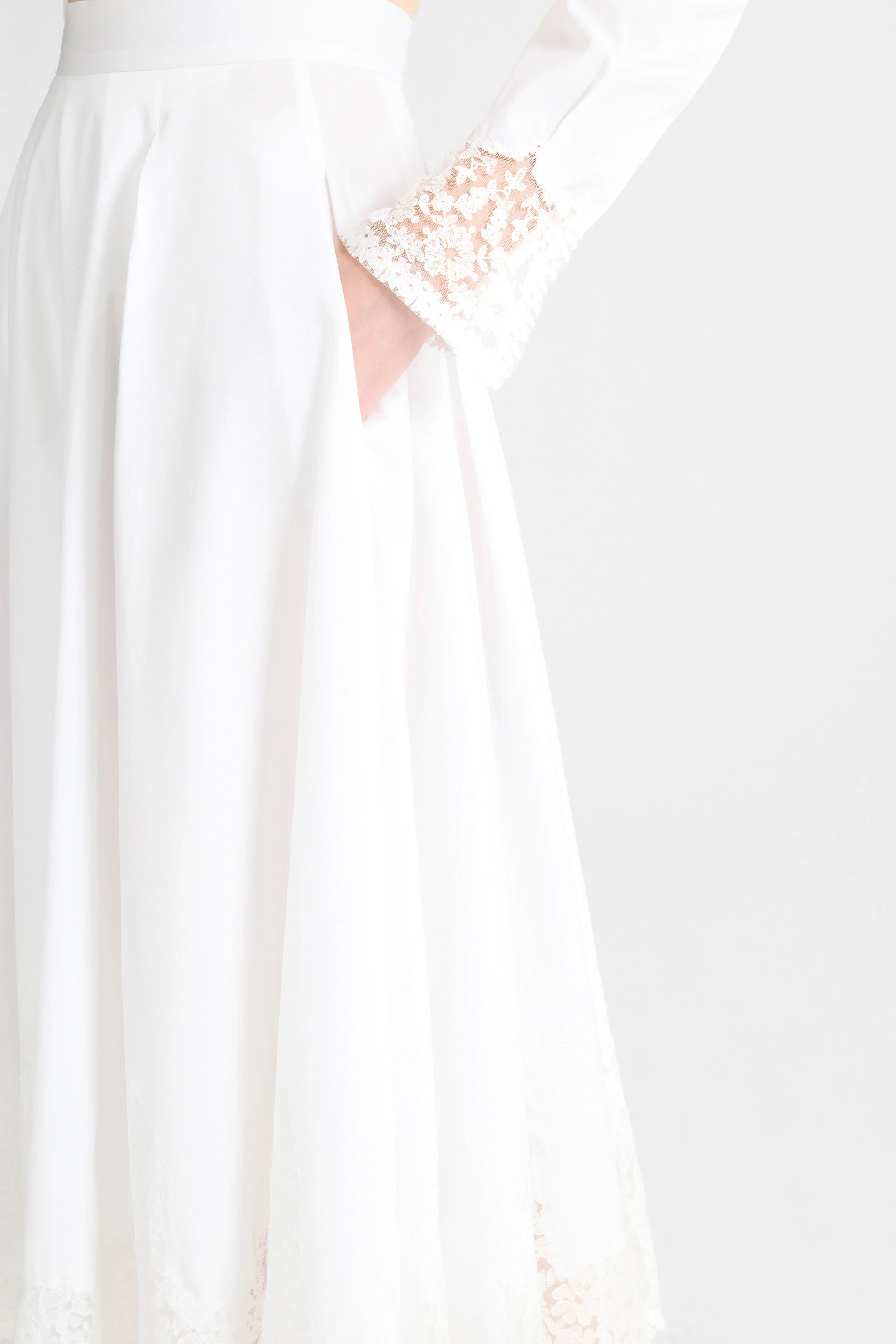 Midi Cotton Poplin Skirt with Hand-Applied Rebrodé Lace - Image 3