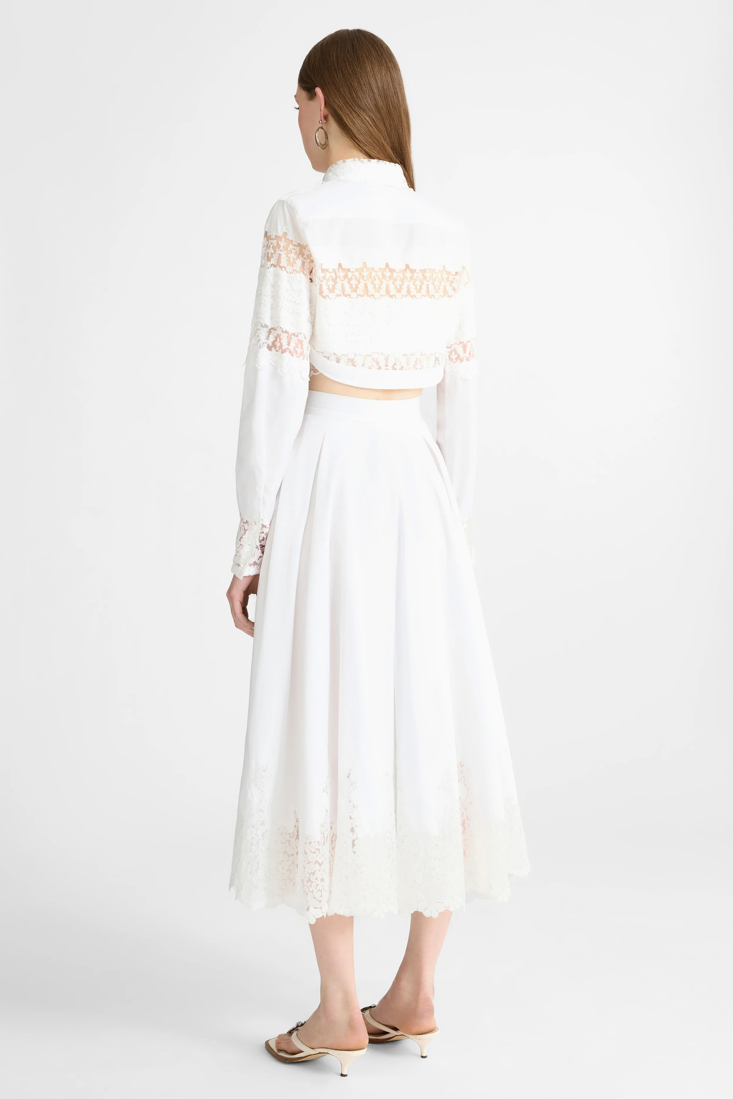 Midi Cotton Poplin Skirt with Hand-Applied Rebrodé Lace - Image 5