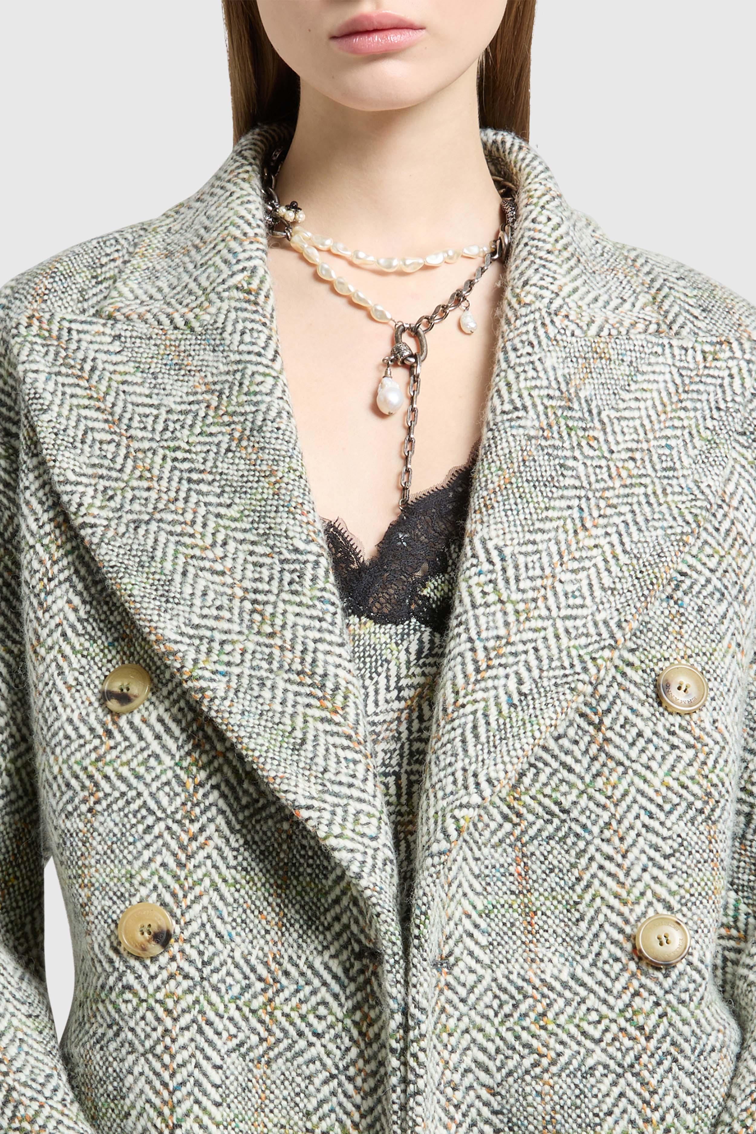 Midi Double-Breasted Coat in Resca Wool Yarn-Dyed with Leather Belt - Image 5