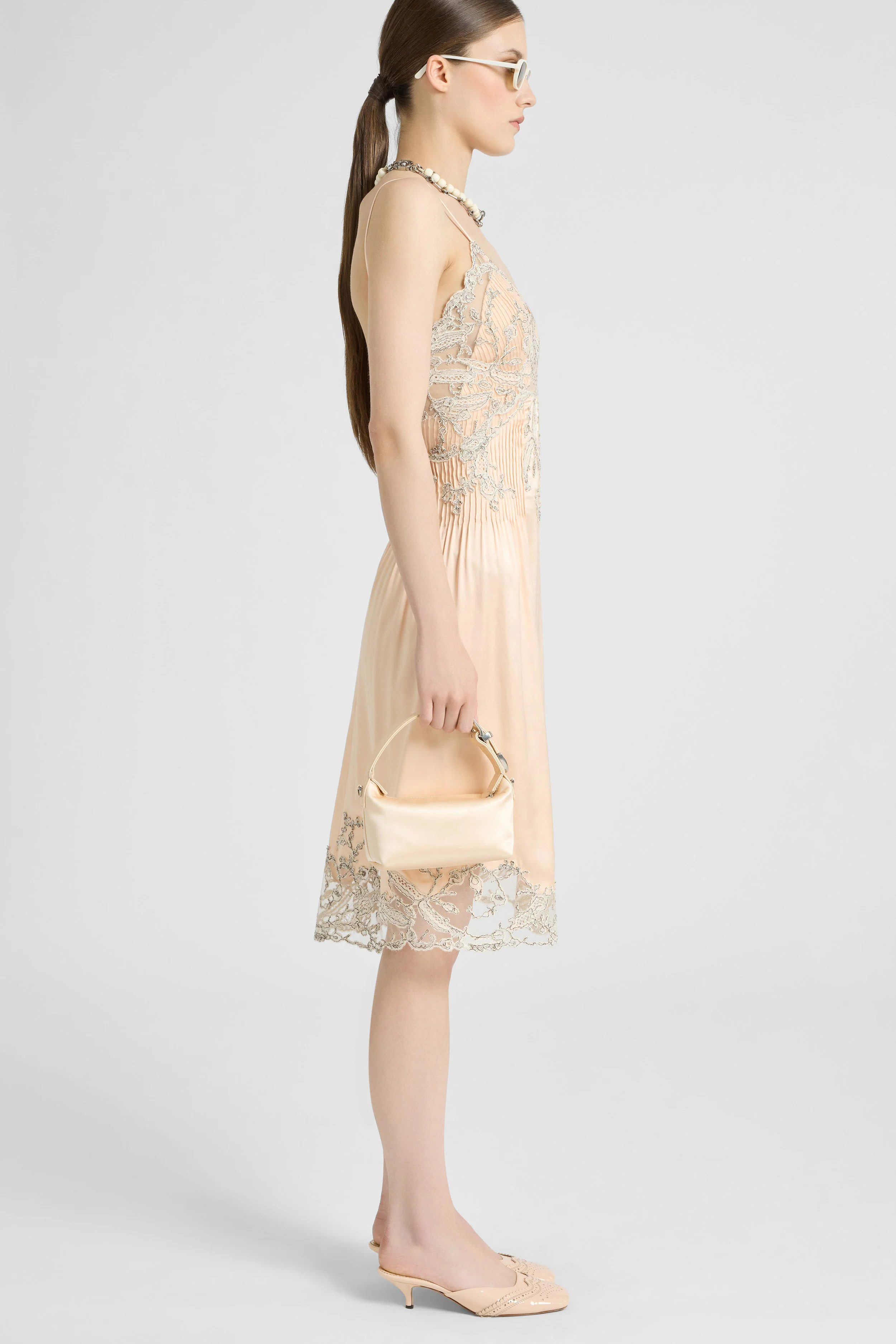 Midi Lingerie-Style Dress in Tulle and Rebrodé Lace - Image 4