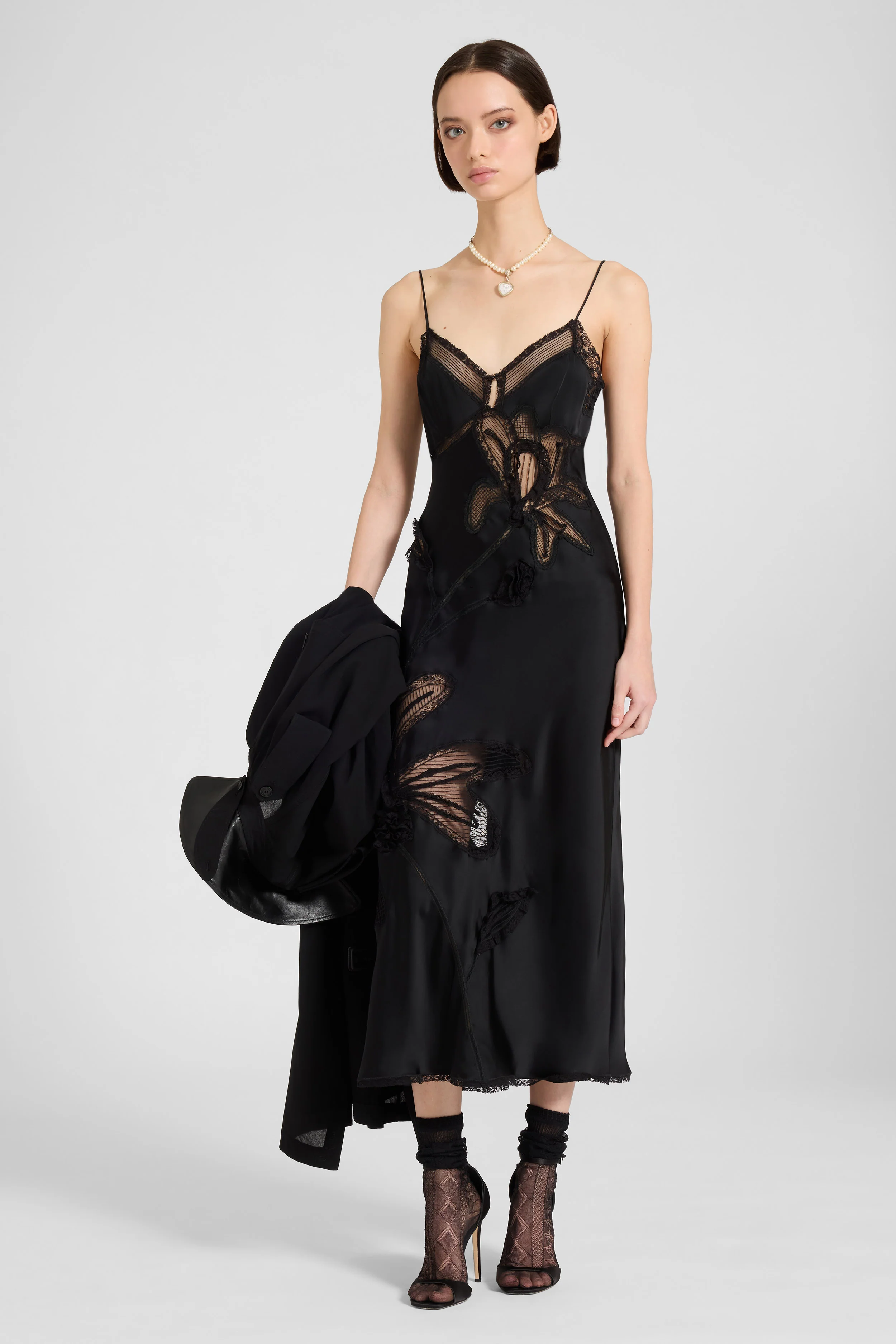 Midi lingerie-style dress in Valencienne lace - Image 2