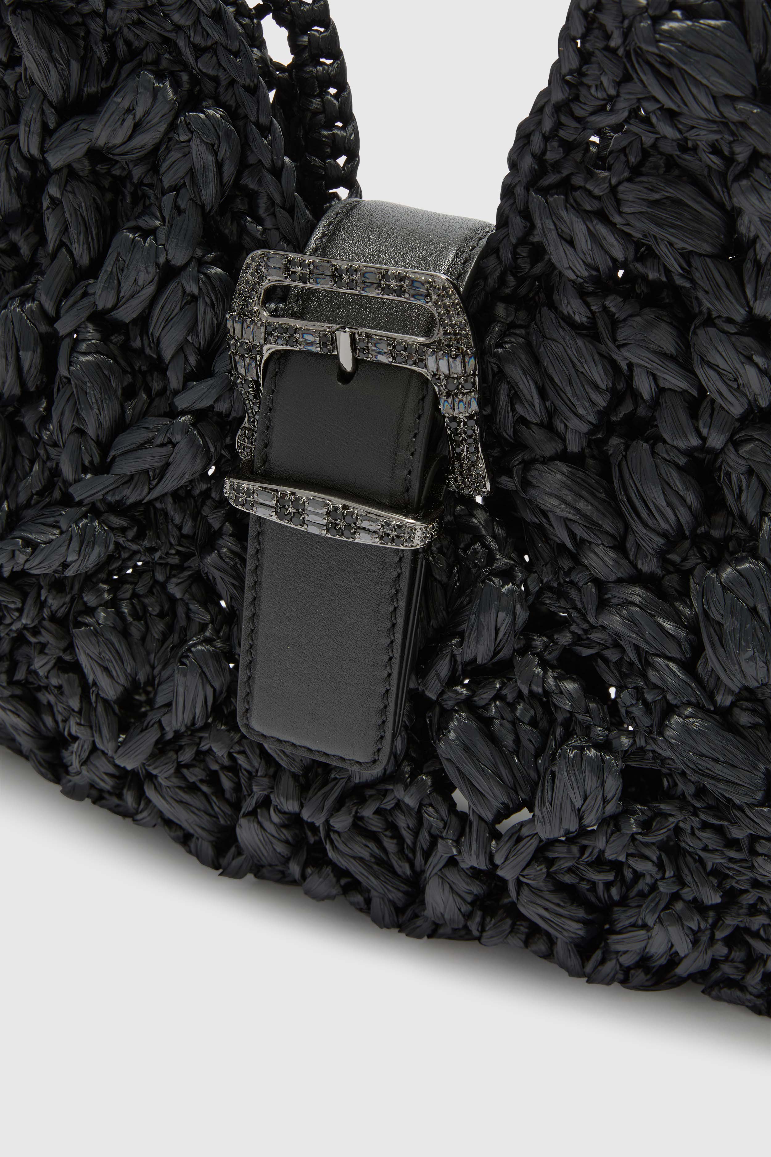 Mini Clio bag in black raffia with bamboo handle - Image 4