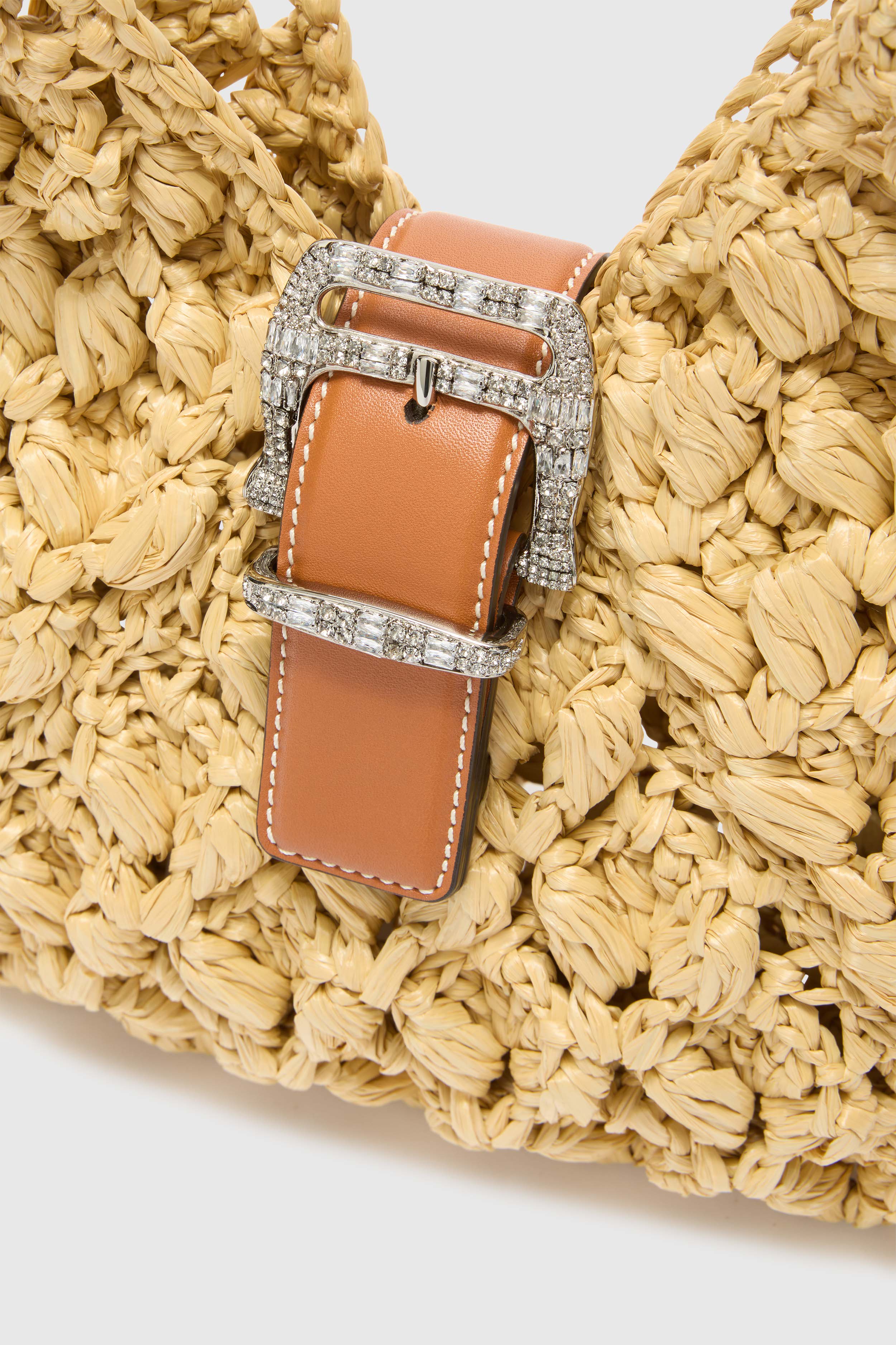 Mini Clio bag in natural raffia with bamboo handle - Image 4