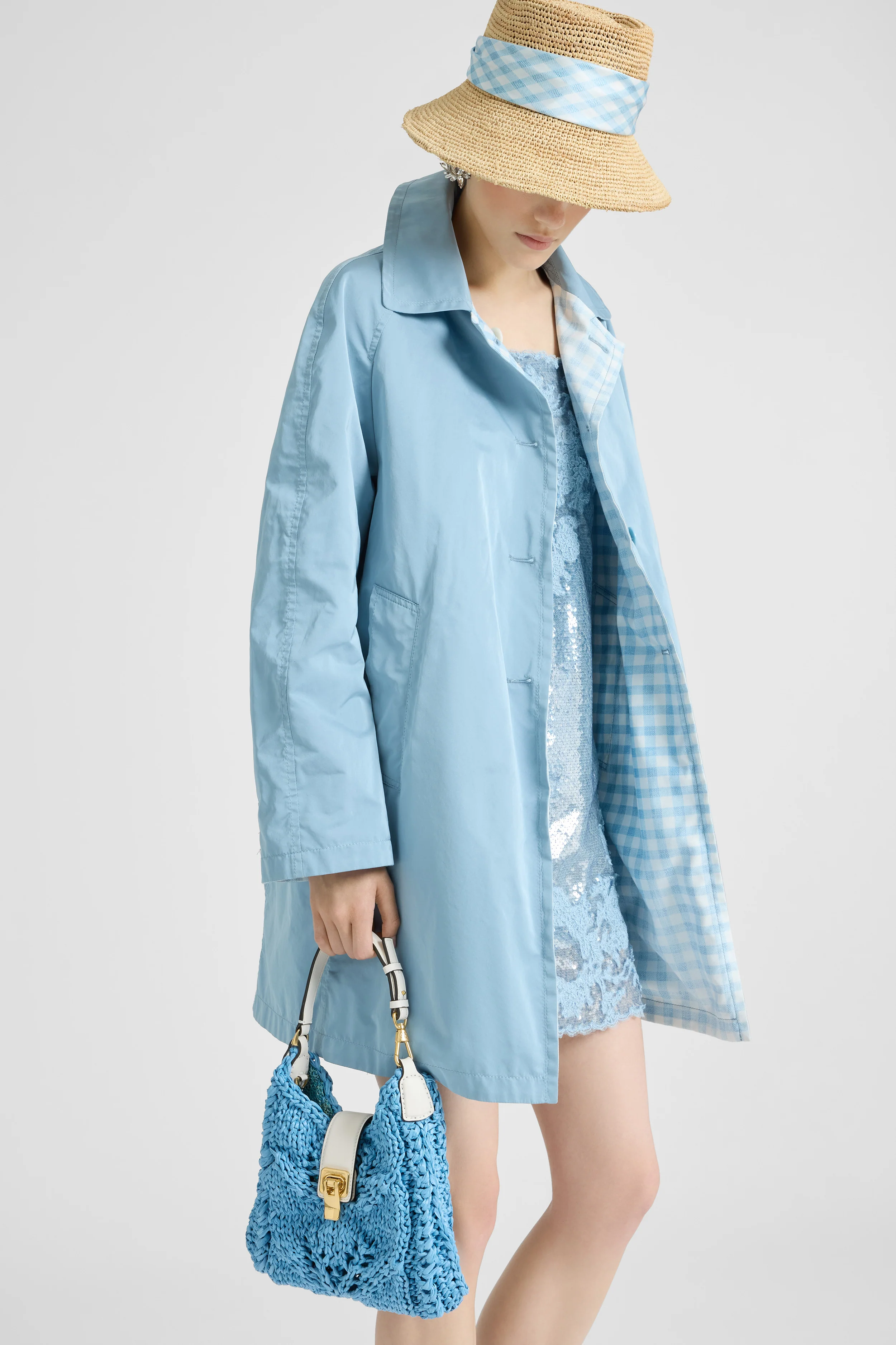 Mini Clio bag in powder blue raffia - Image 2