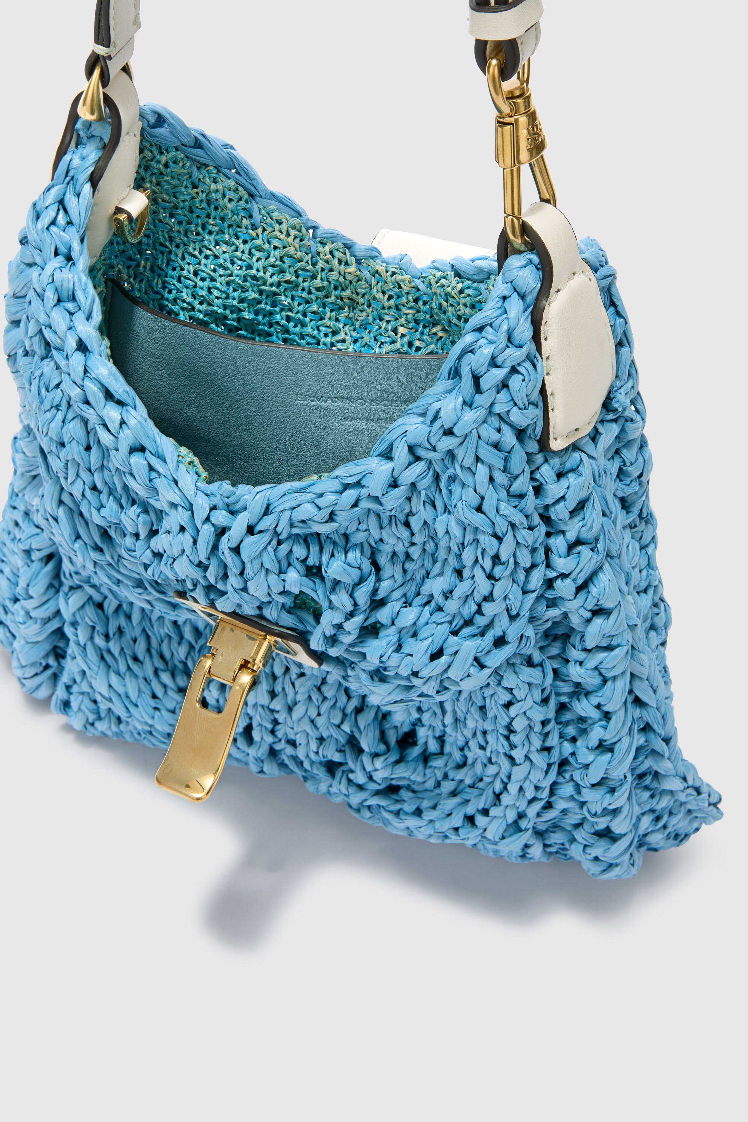 Mini Clio bag in powder blue raffia - Image 5