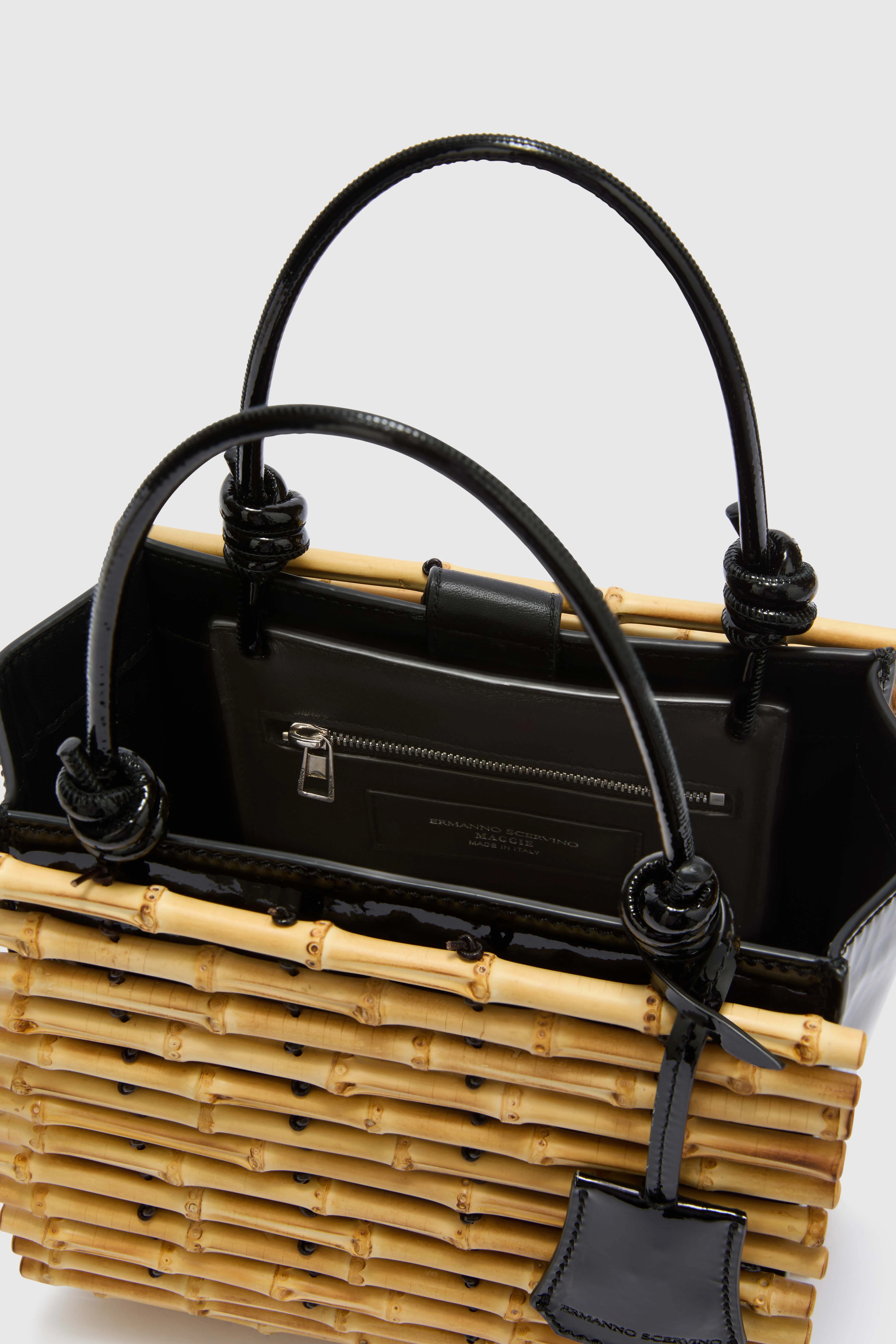 Mini Maggie in patent leather with hand-woven bamboo handles - Image 4