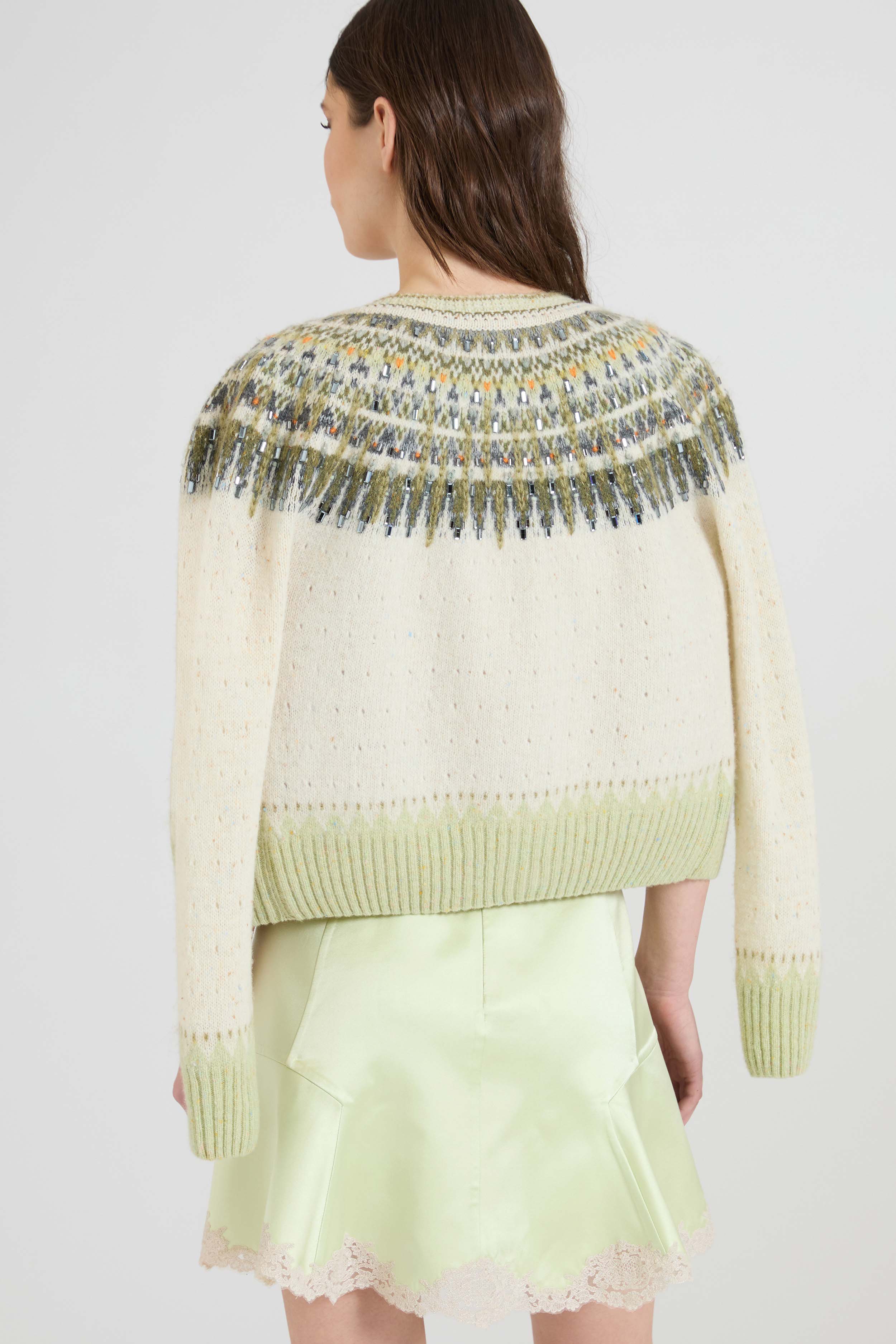 Nordic-inspired jacquard cardigan in wool, cashmere and silk with crystals - Image 4