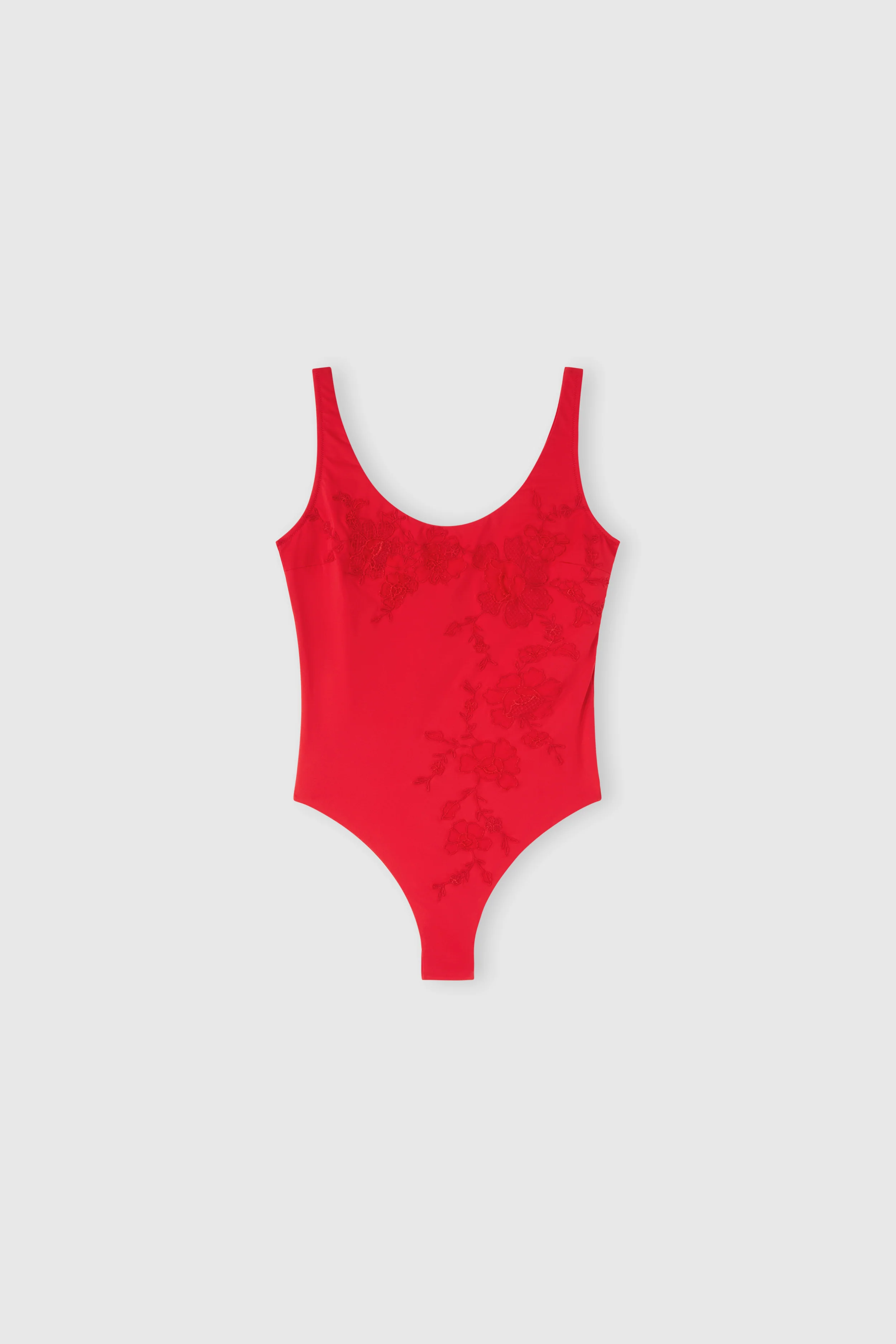 One-piece swimsuit with tulle inserts and floral embroidery