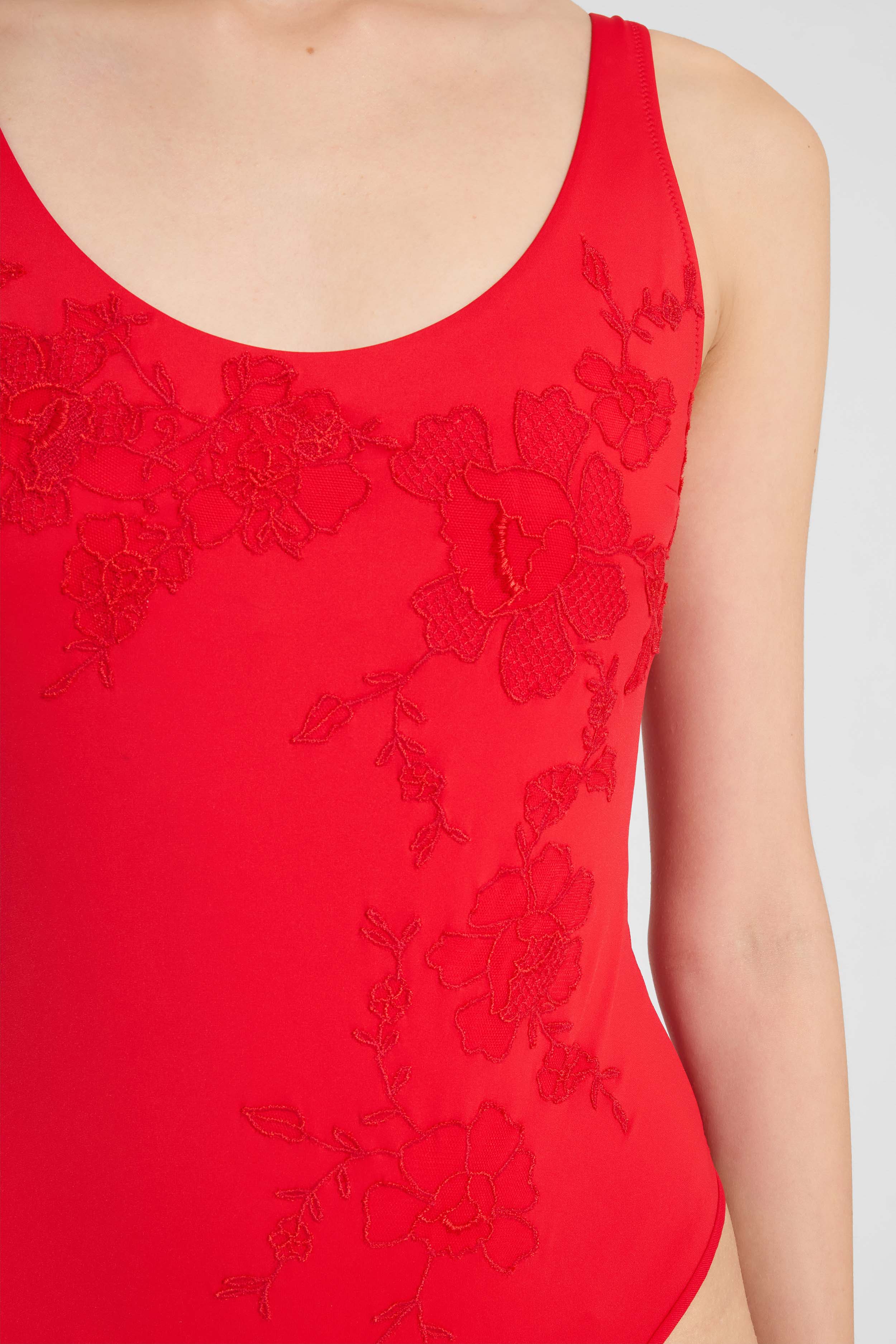 One-piece swimsuit with tulle inserts and floral embroidery - Image 3
