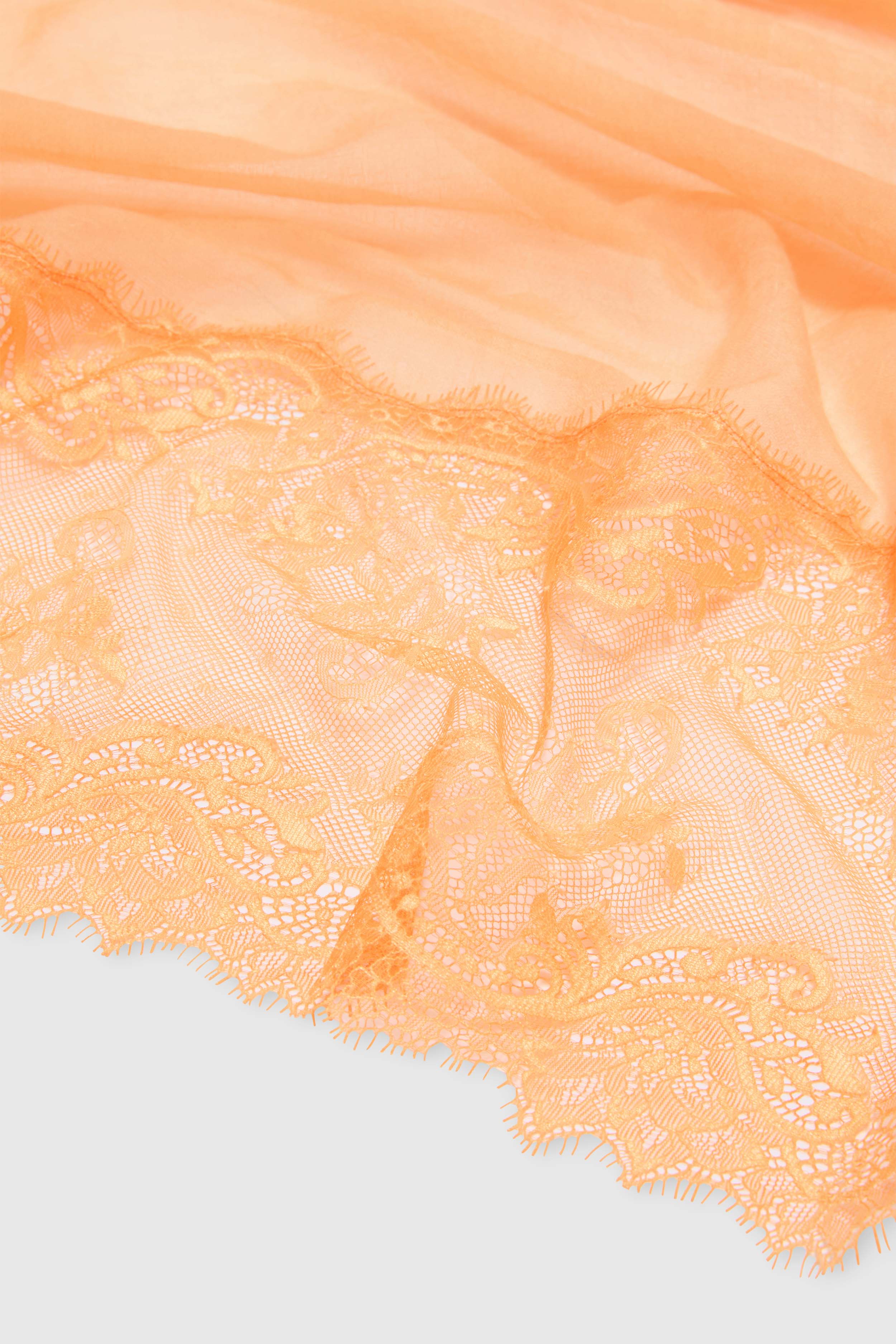 Orange pure cashmere stole with fine rebrodé lace trim - Image 2