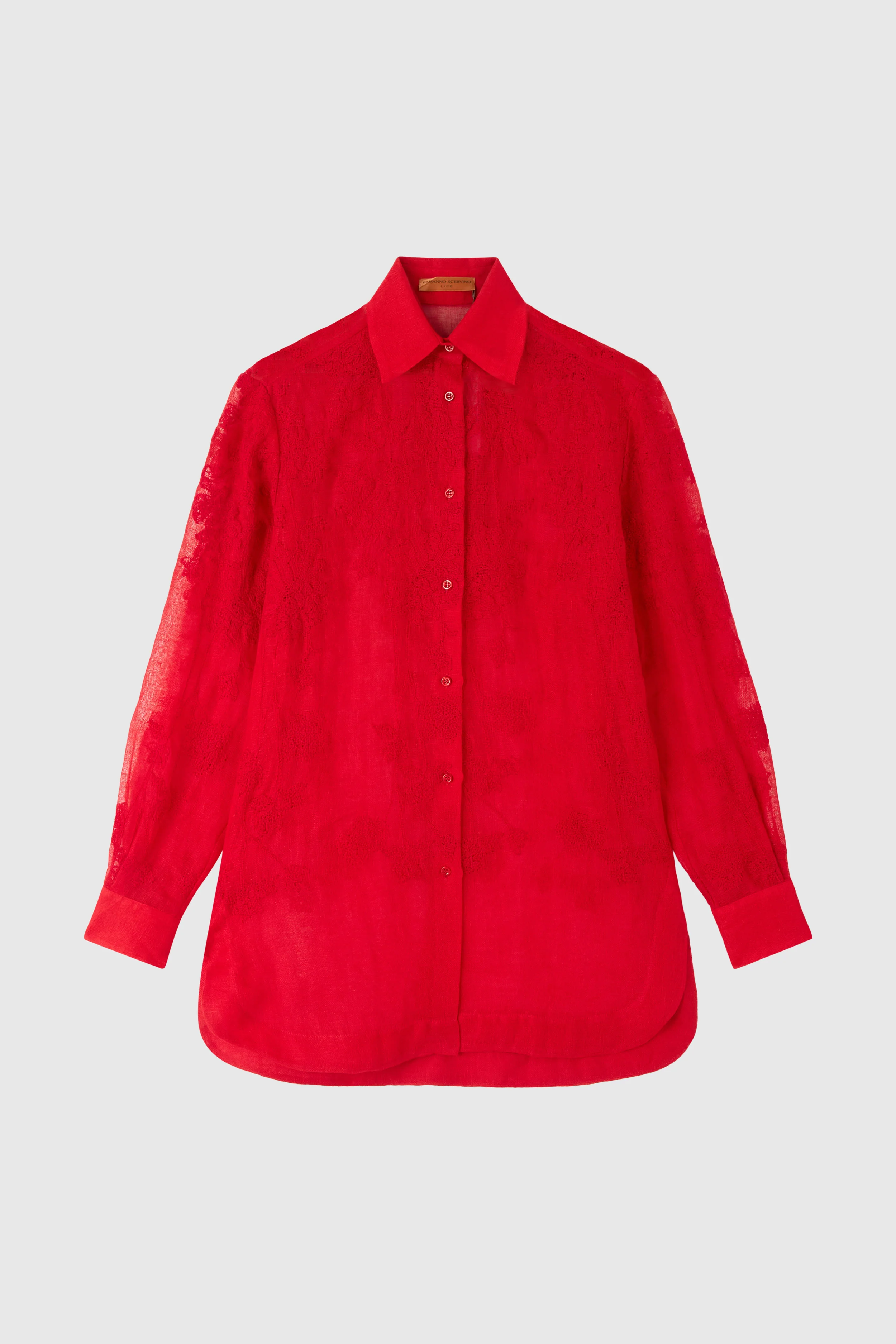 Oversized linen shirt with floral embroidery