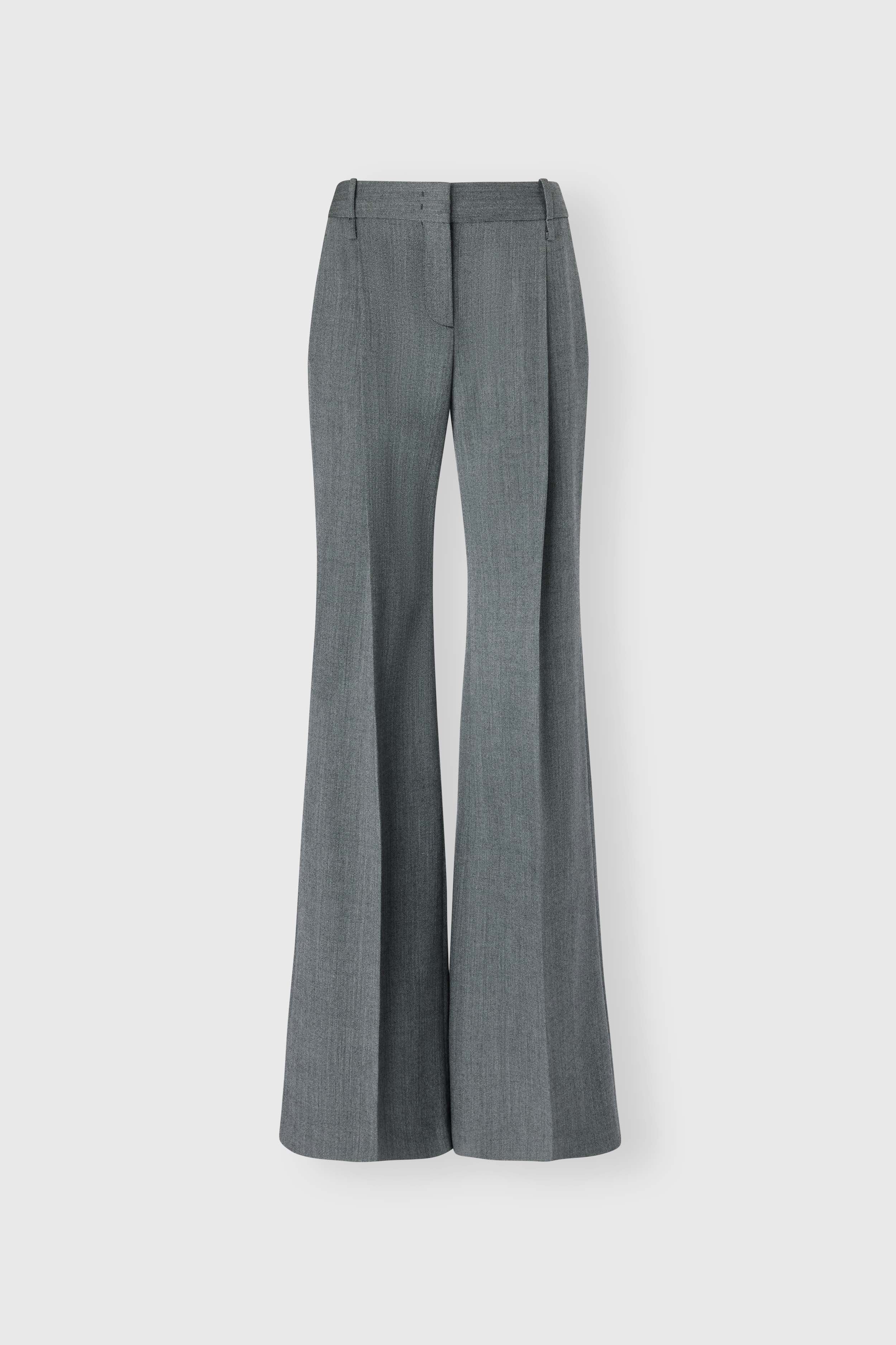 Palazzo Trousers in Fresco Wool with Yarn-Dyed Resca Pattern