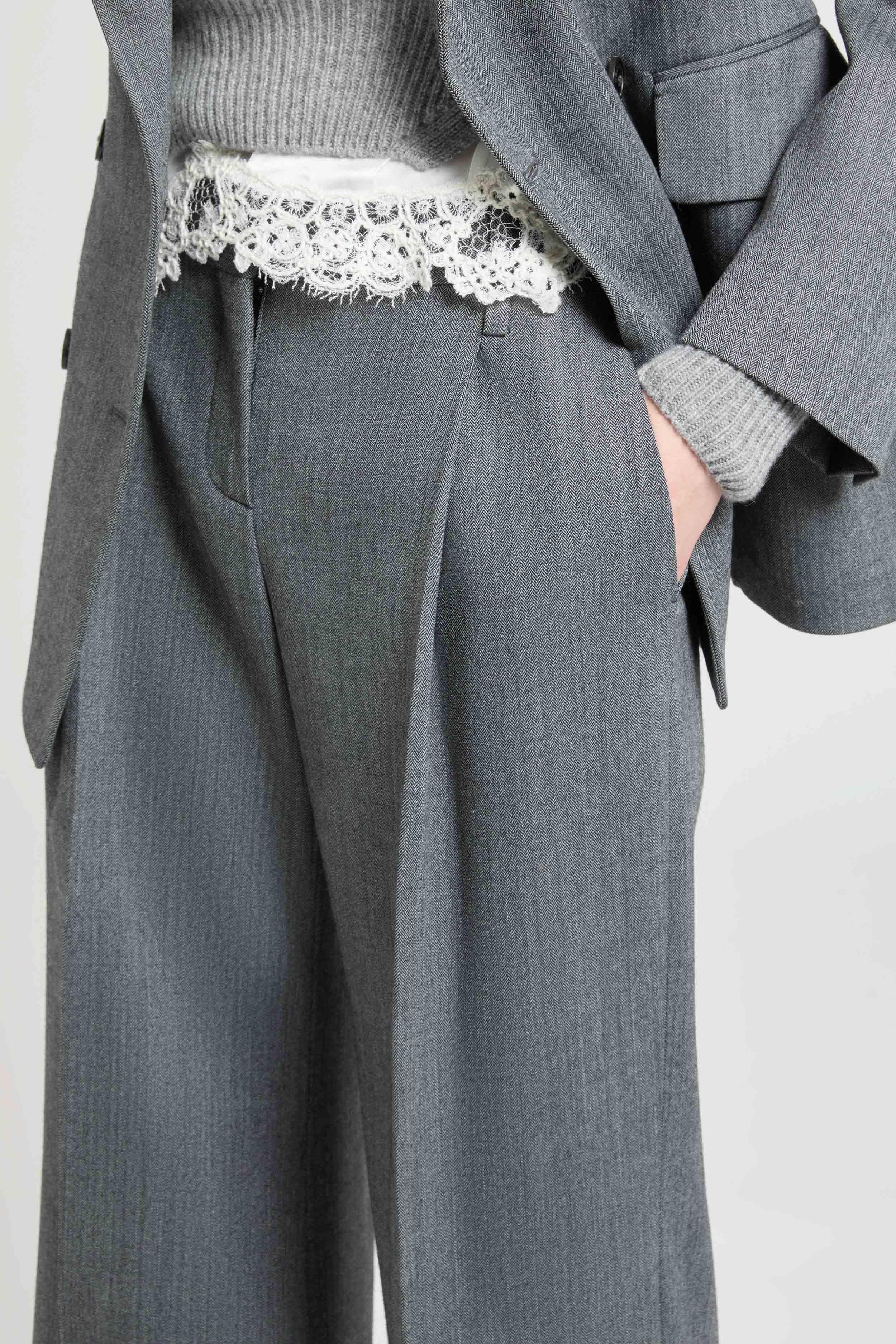Palazzo Trousers in Fresco Wool with Yarn-Dyed Resca Pattern - Image 3