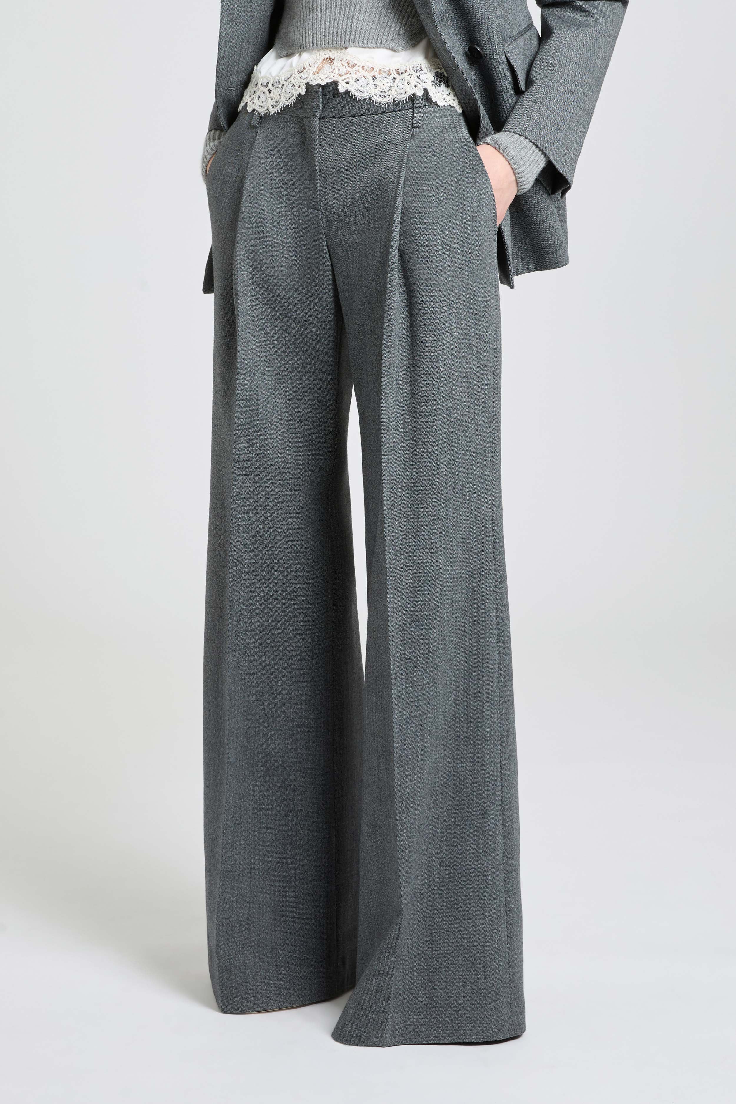 Palazzo Trousers in Fresco Wool with Yarn-Dyed Resca Pattern - Image 4
