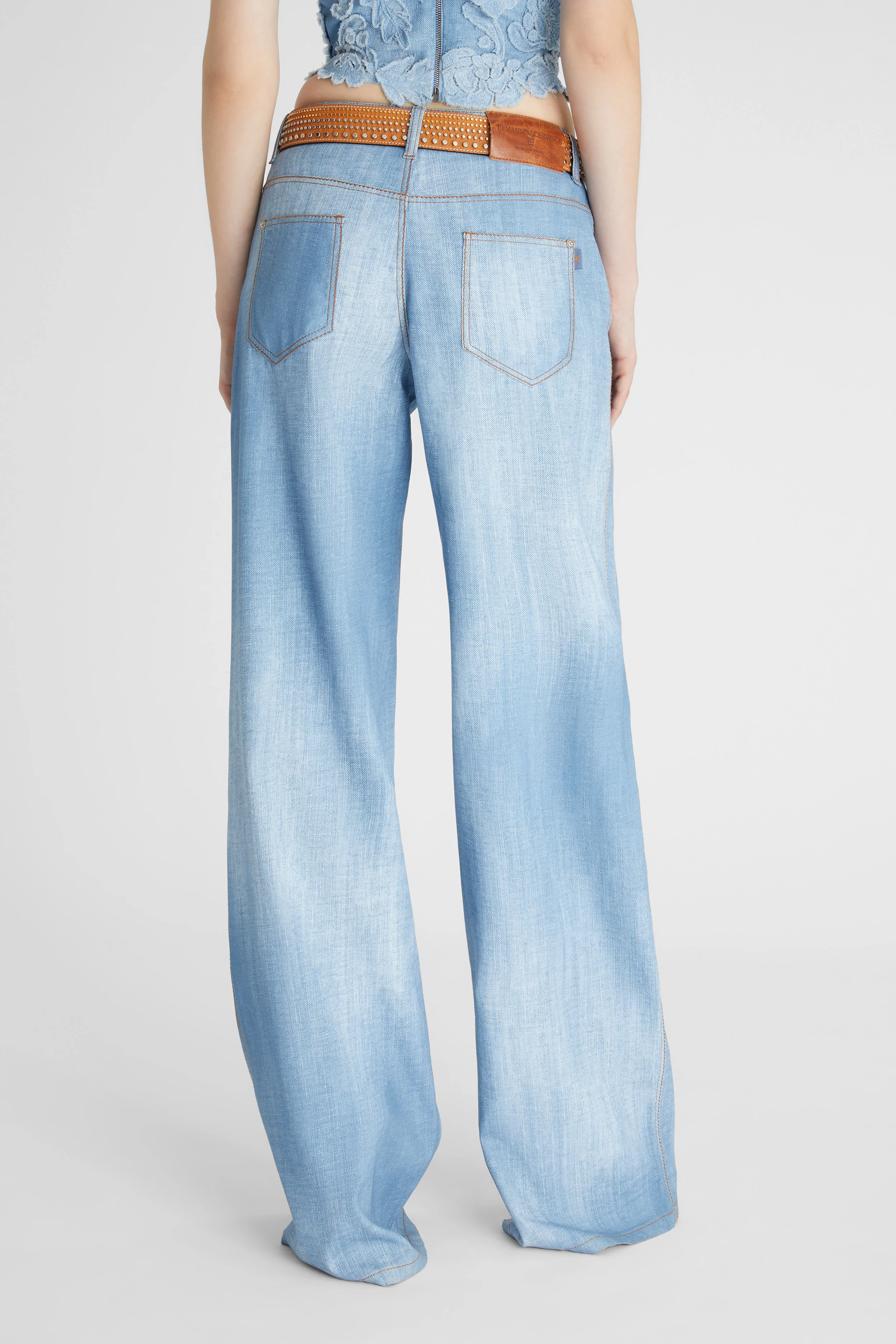 Palazzo trousers in marocain denim print medium wash - Image 4