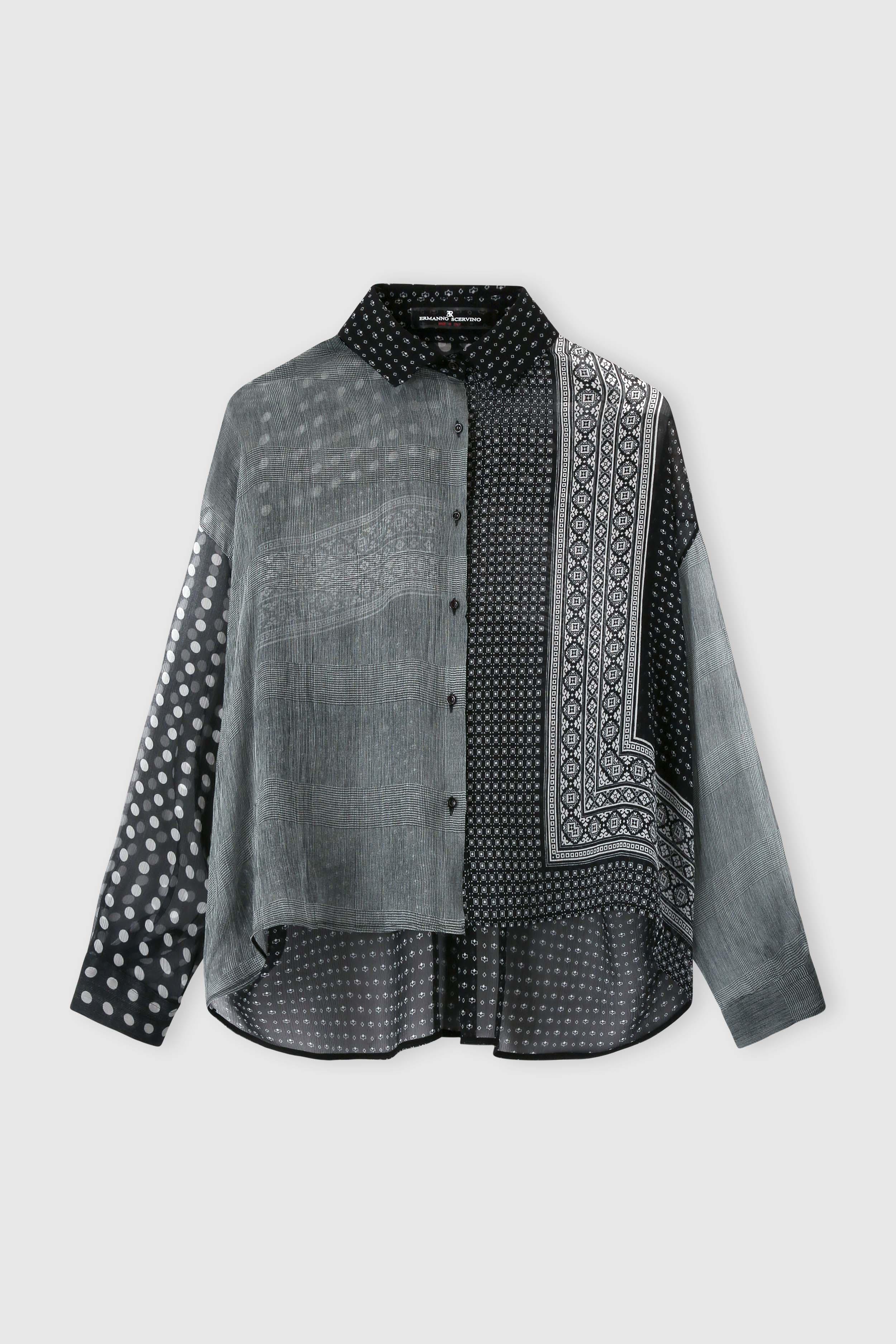 Patchwork printed silk chiffon shirt
