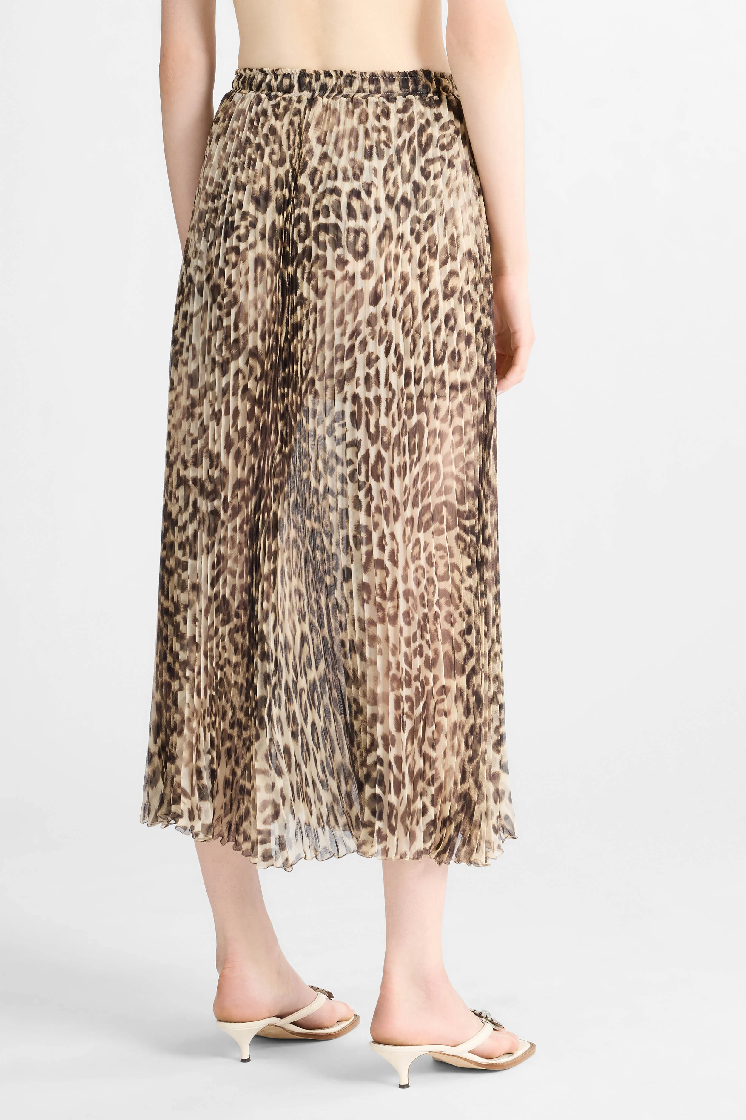 Pleated Midi Skirt in Silk with Natural Leopard Print - Image 4