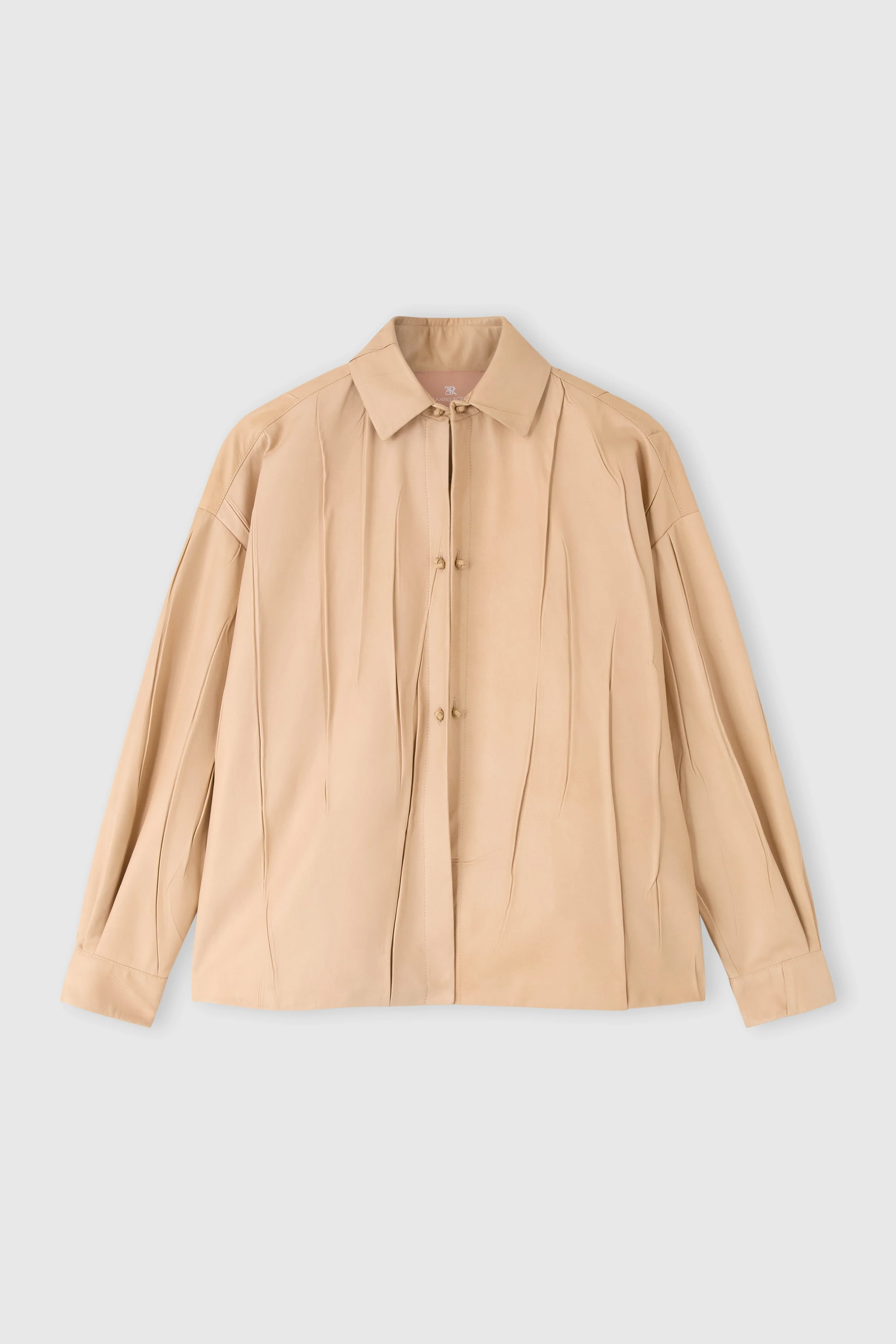 Plissé leather shirt-jacket