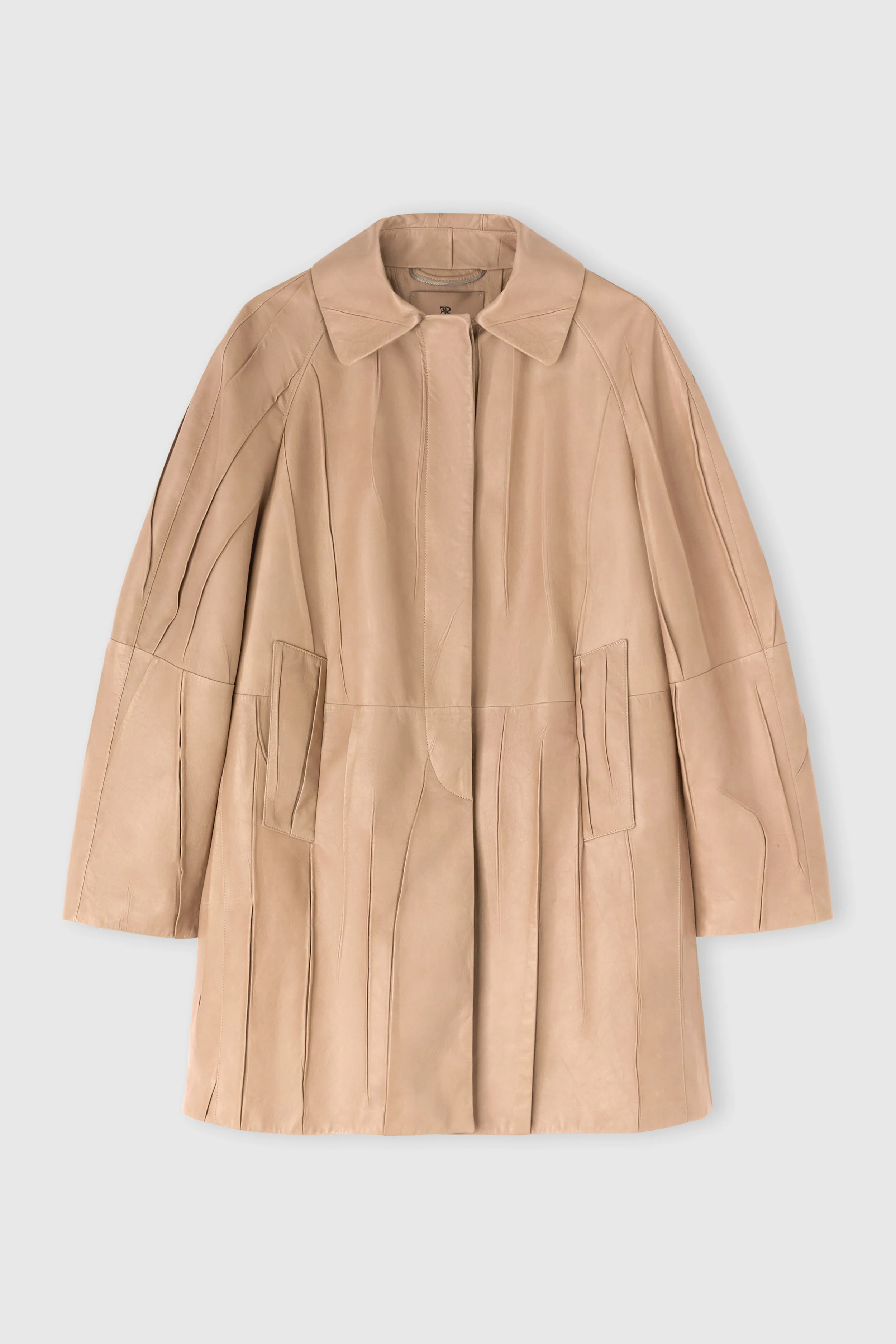 Plissé real leather coat
