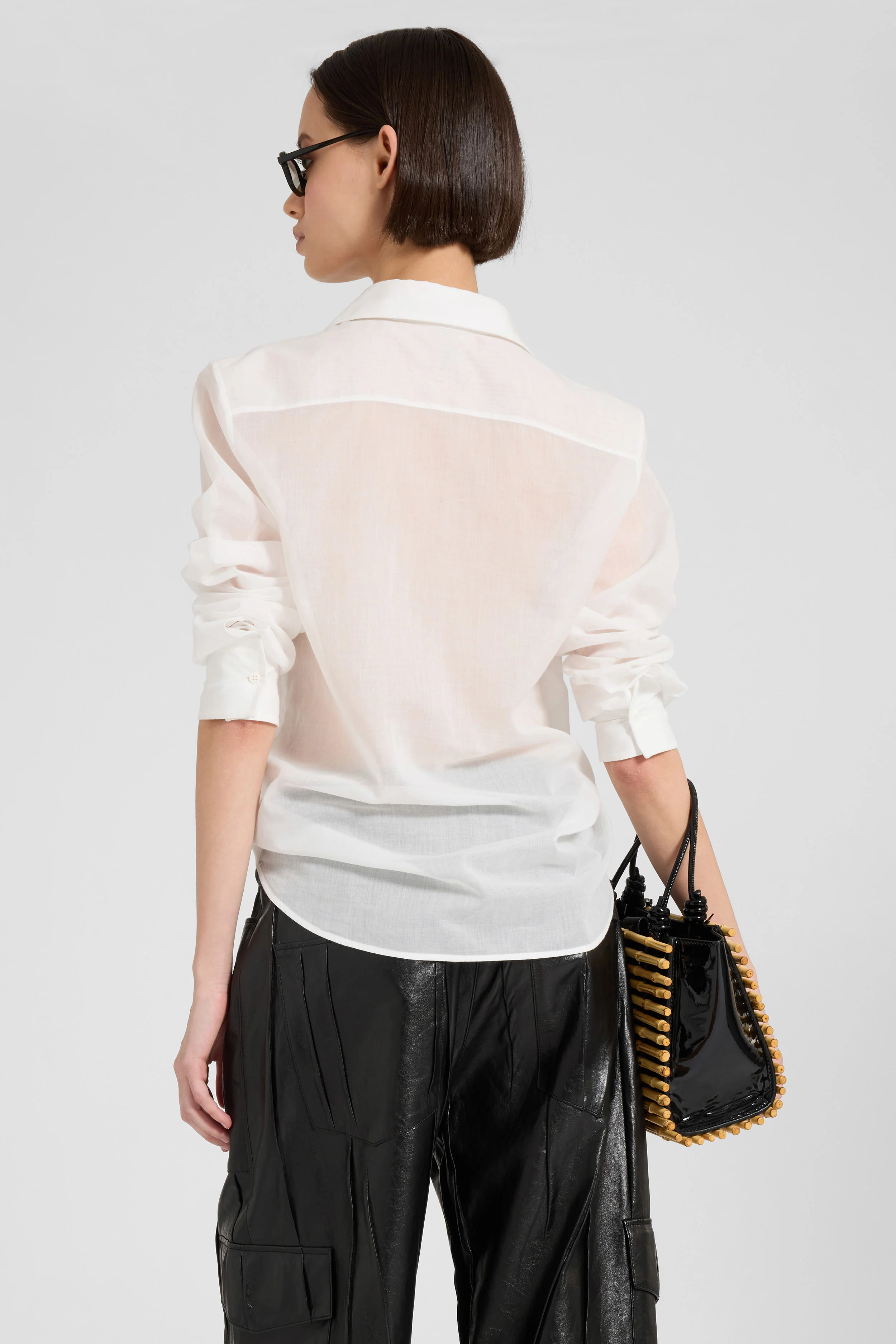 Poplin shirt with pleating and Valencienne lace - Image 5