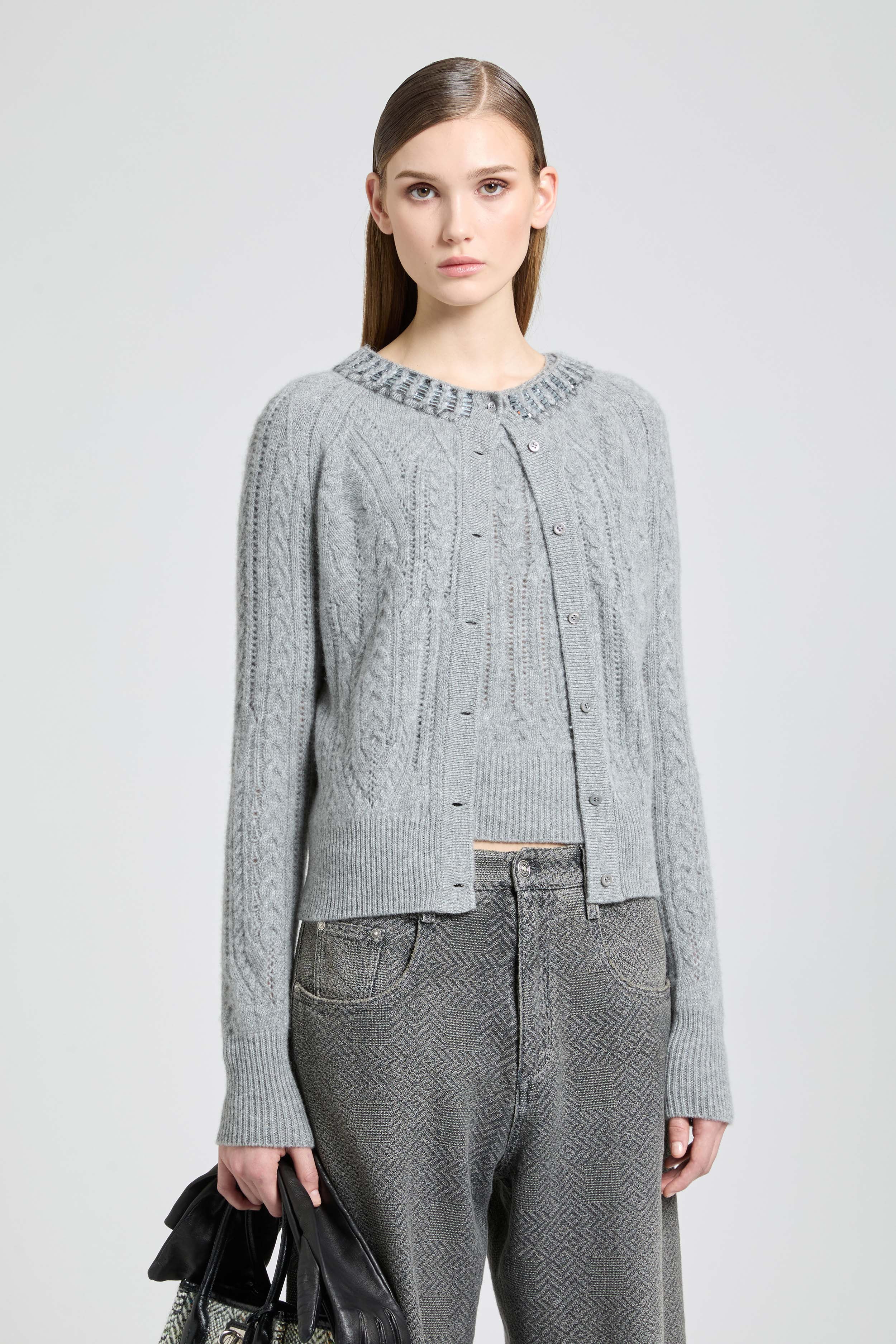 Pure cashmere cardigan with cable-knit, openwork detailing and baguette crystals - Image 3