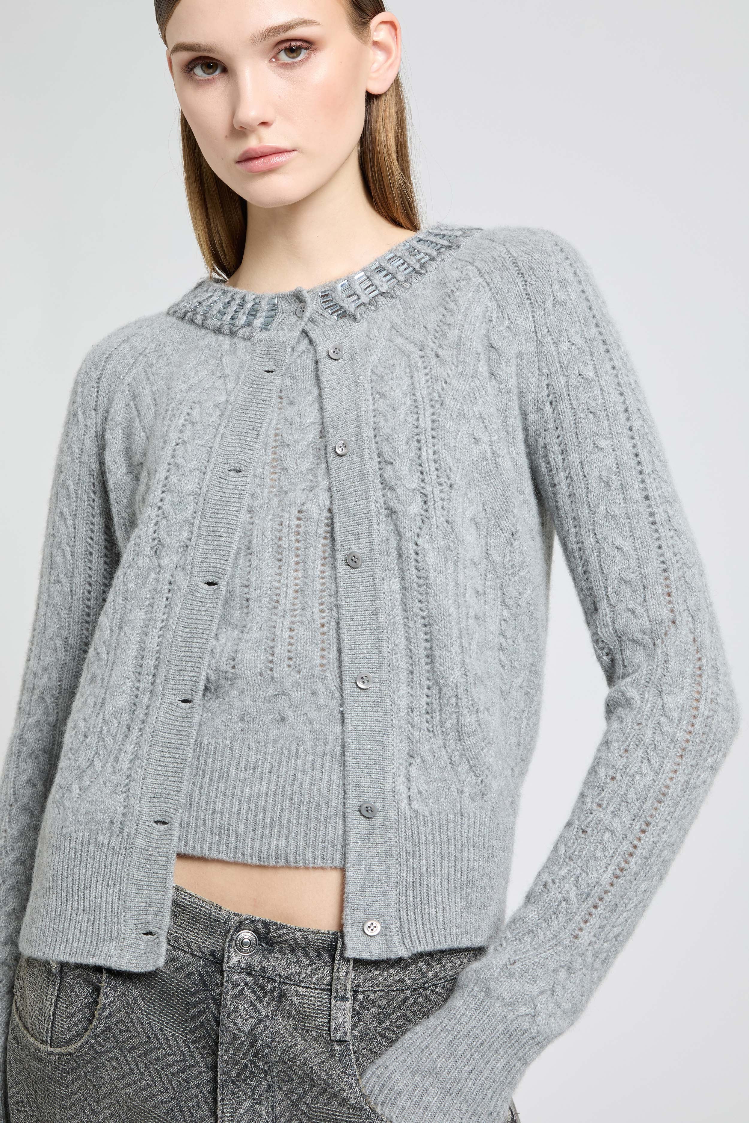 Pure cashmere cardigan with cable-knit, openwork detailing and baguette crystals - Image 4