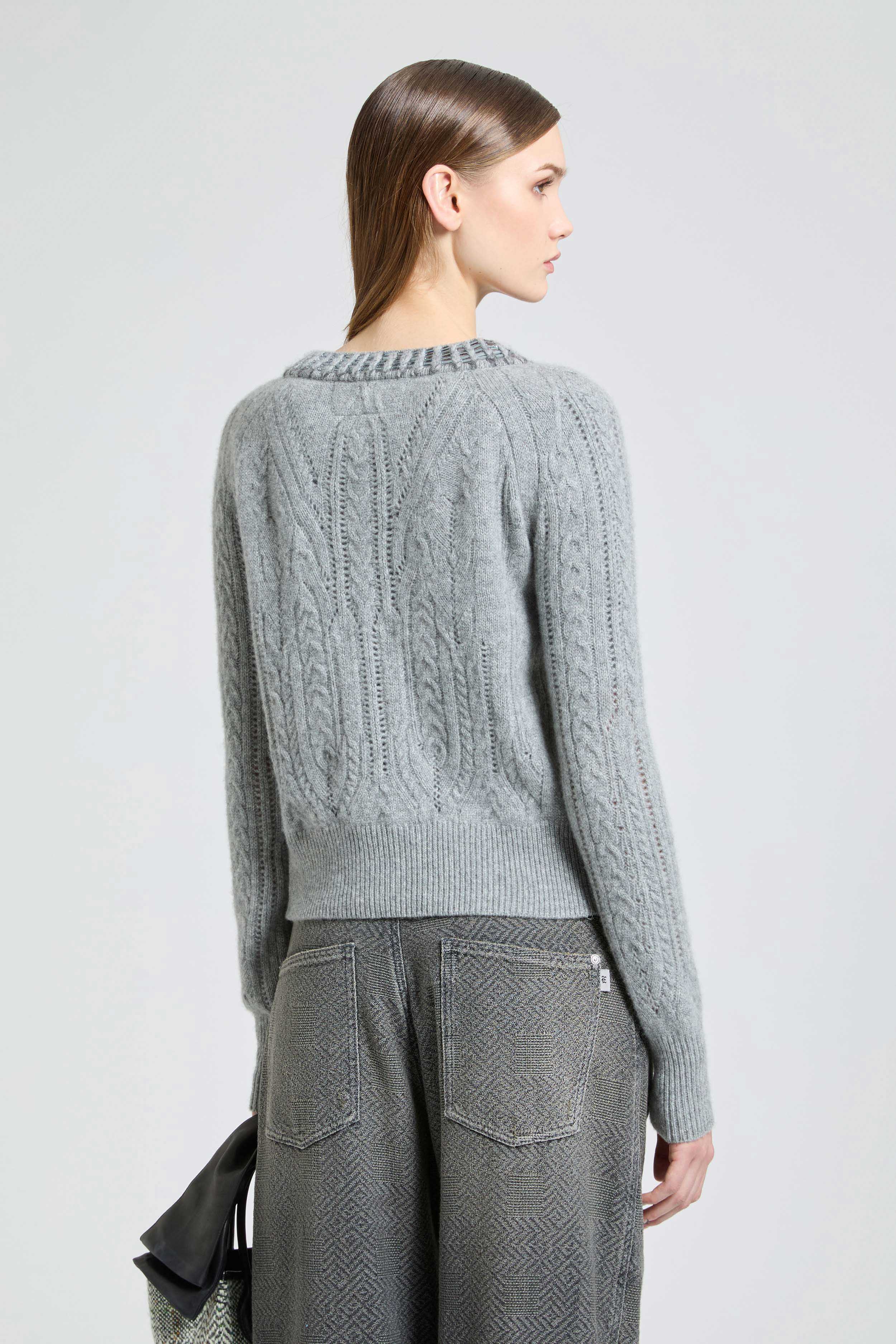 Pure cashmere cardigan with cable-knit, openwork detailing and baguette crystals - Image 5