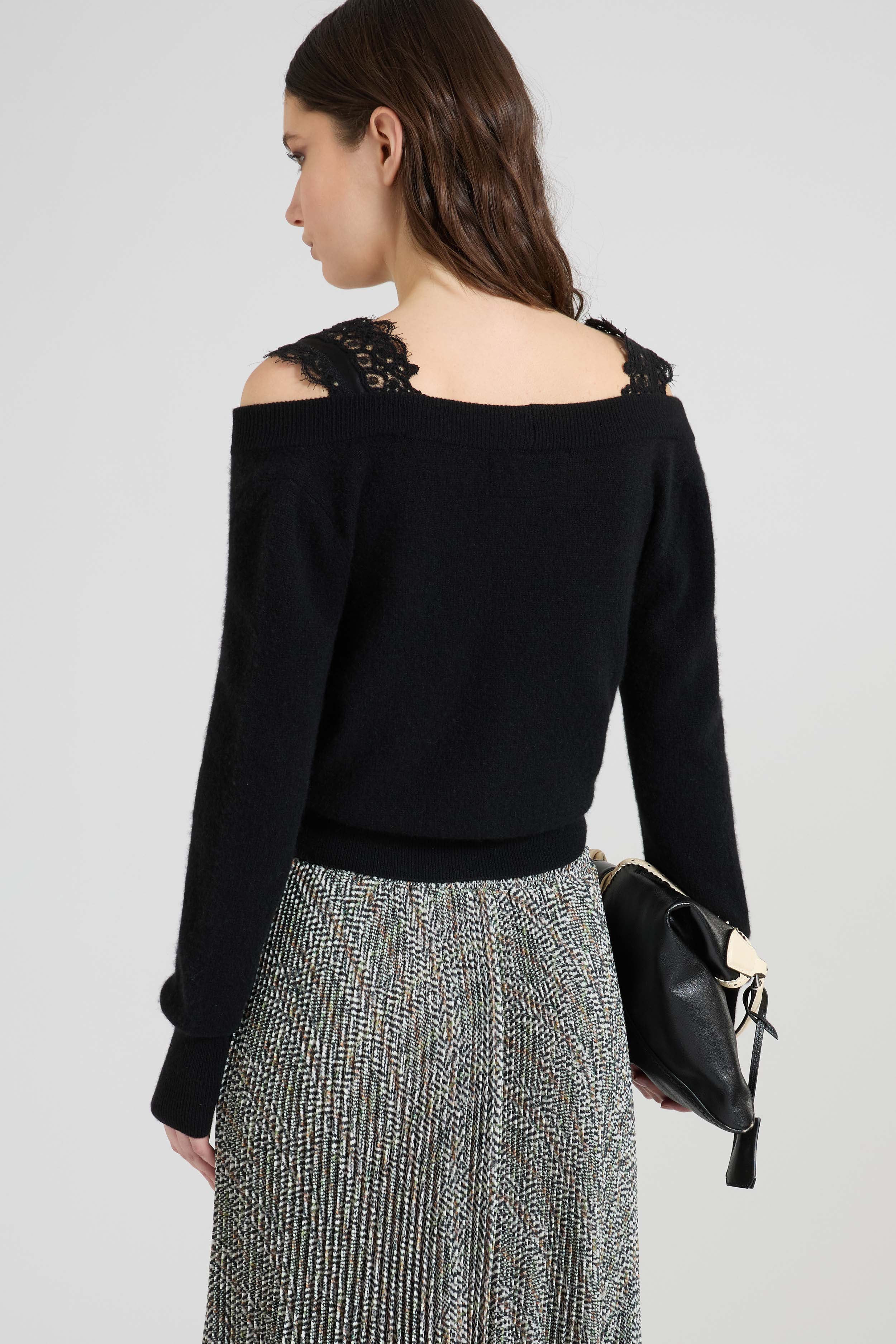Pure cashmere deep V-neck cardigan with wool lace details - Image 5