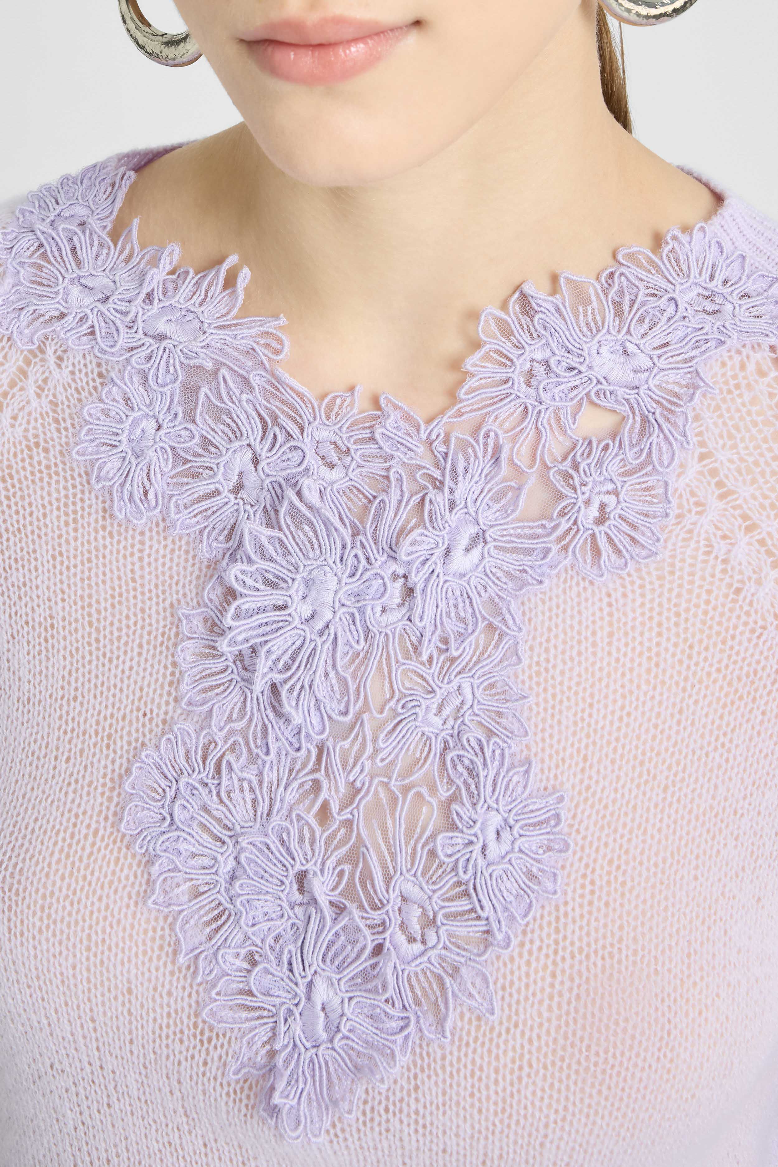 Pure cashmere sweater top with rebrodé lace - Image 3