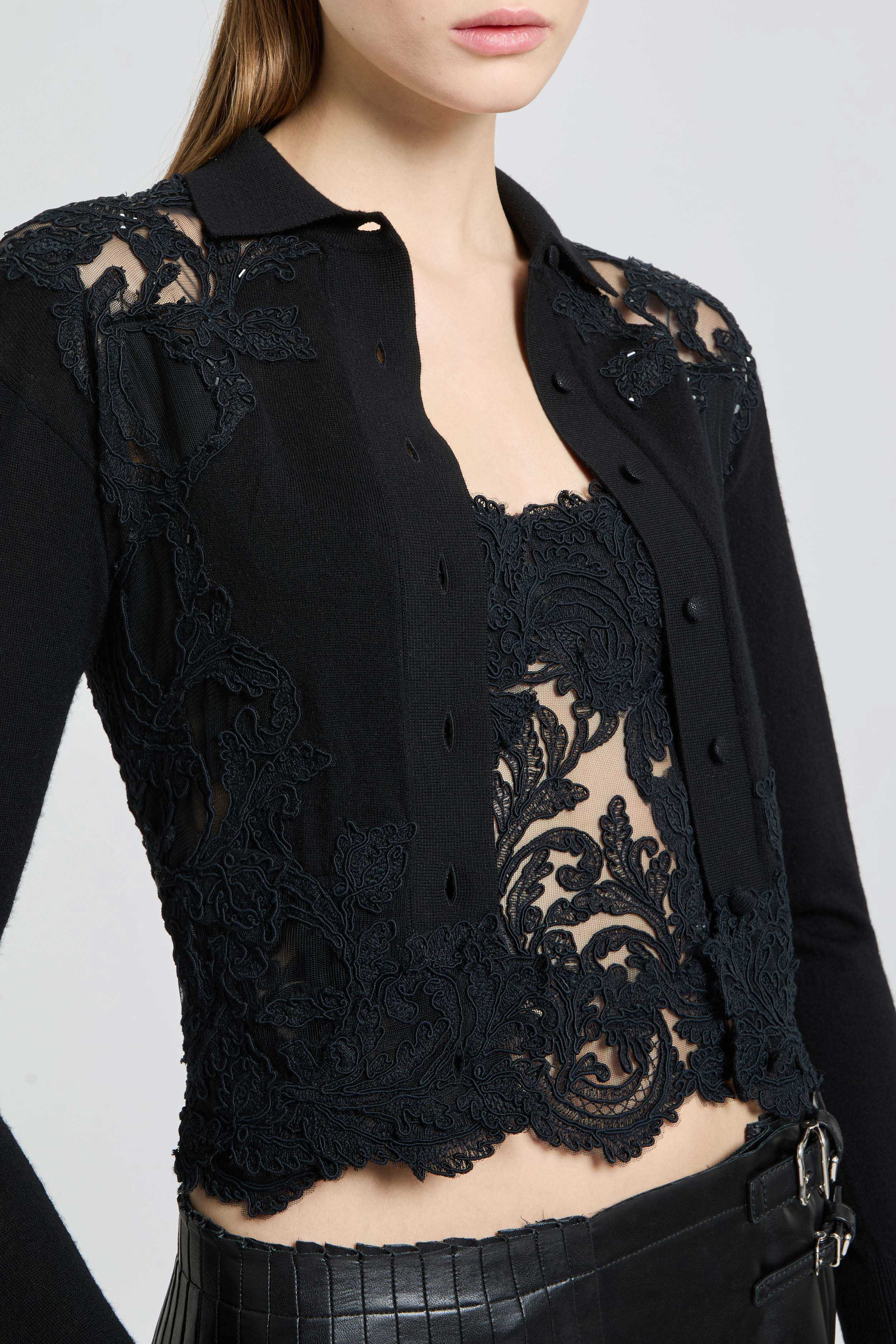Pure virgin wool shirt with lace and crystal details - Image 4