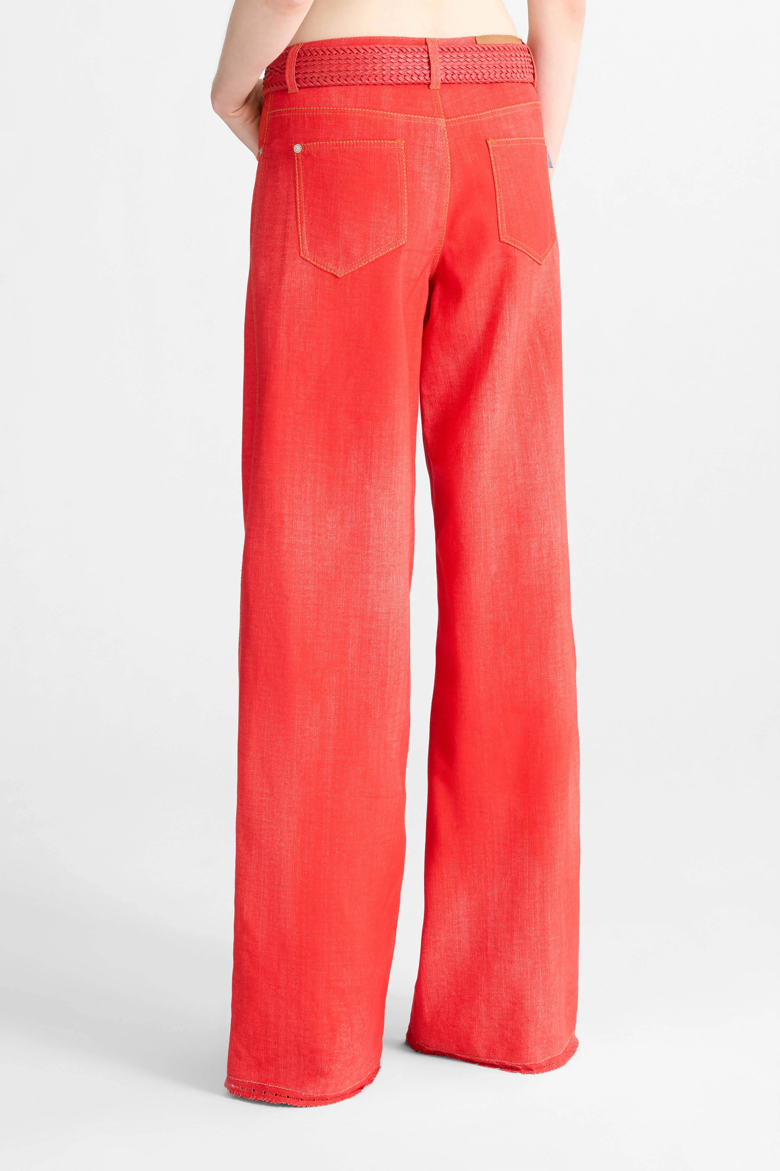 Red printed jeans-effect marocain palazzo trousers - Image 4