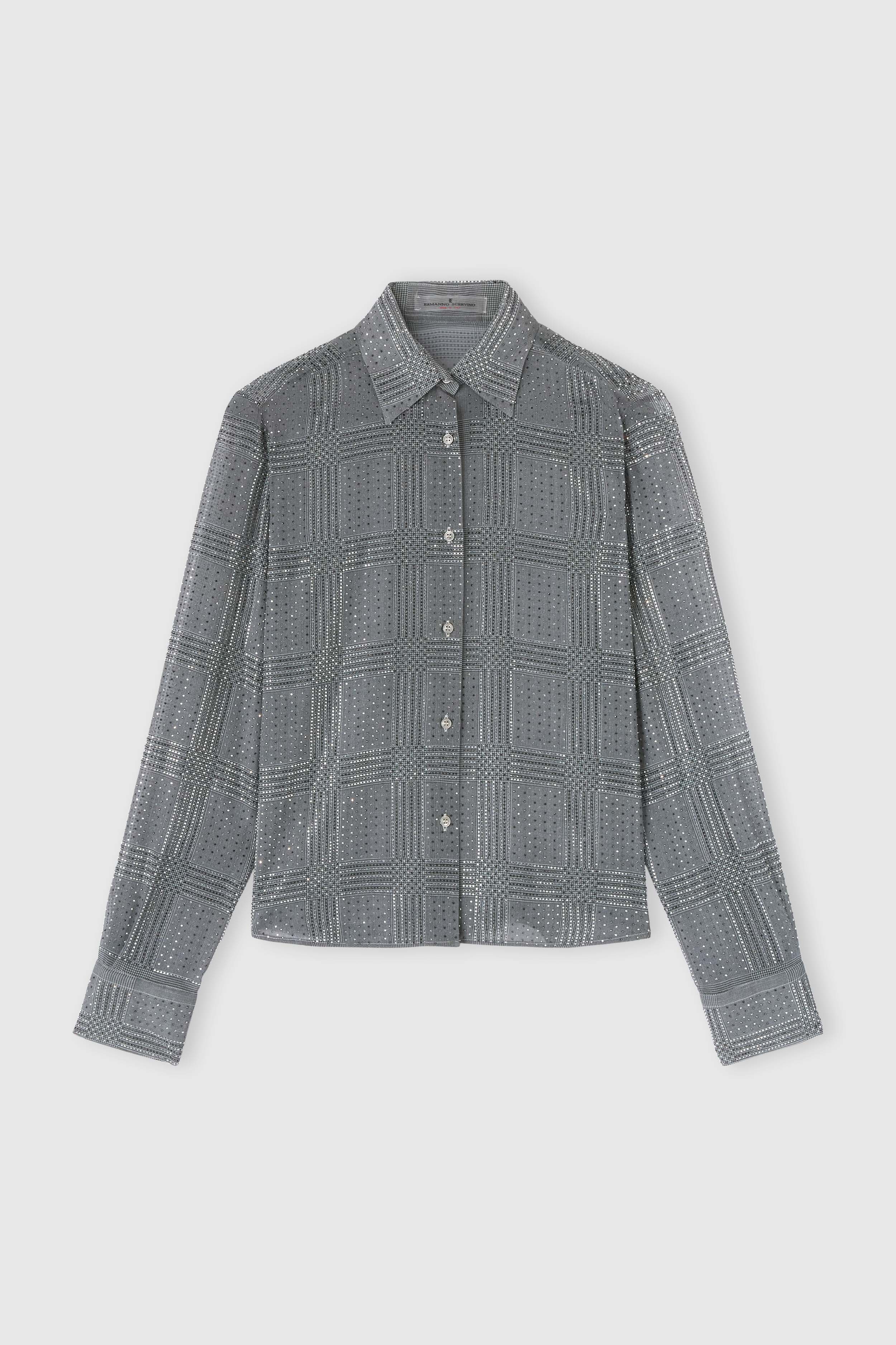 Regular-fit Prince of Wales technical georgette shirt with crystals