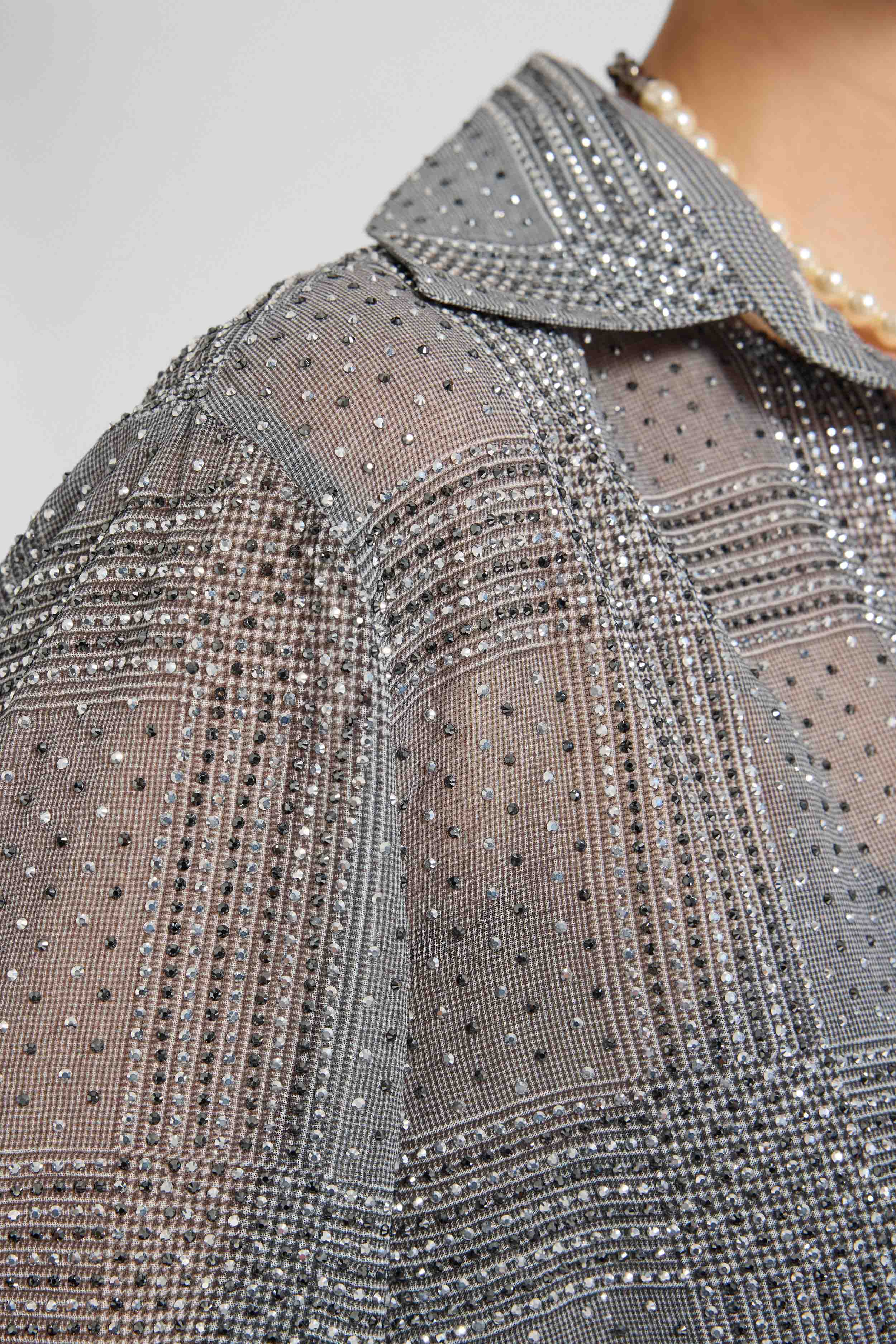 Regular-fit Prince of Wales technical georgette shirt with crystals - Image 4