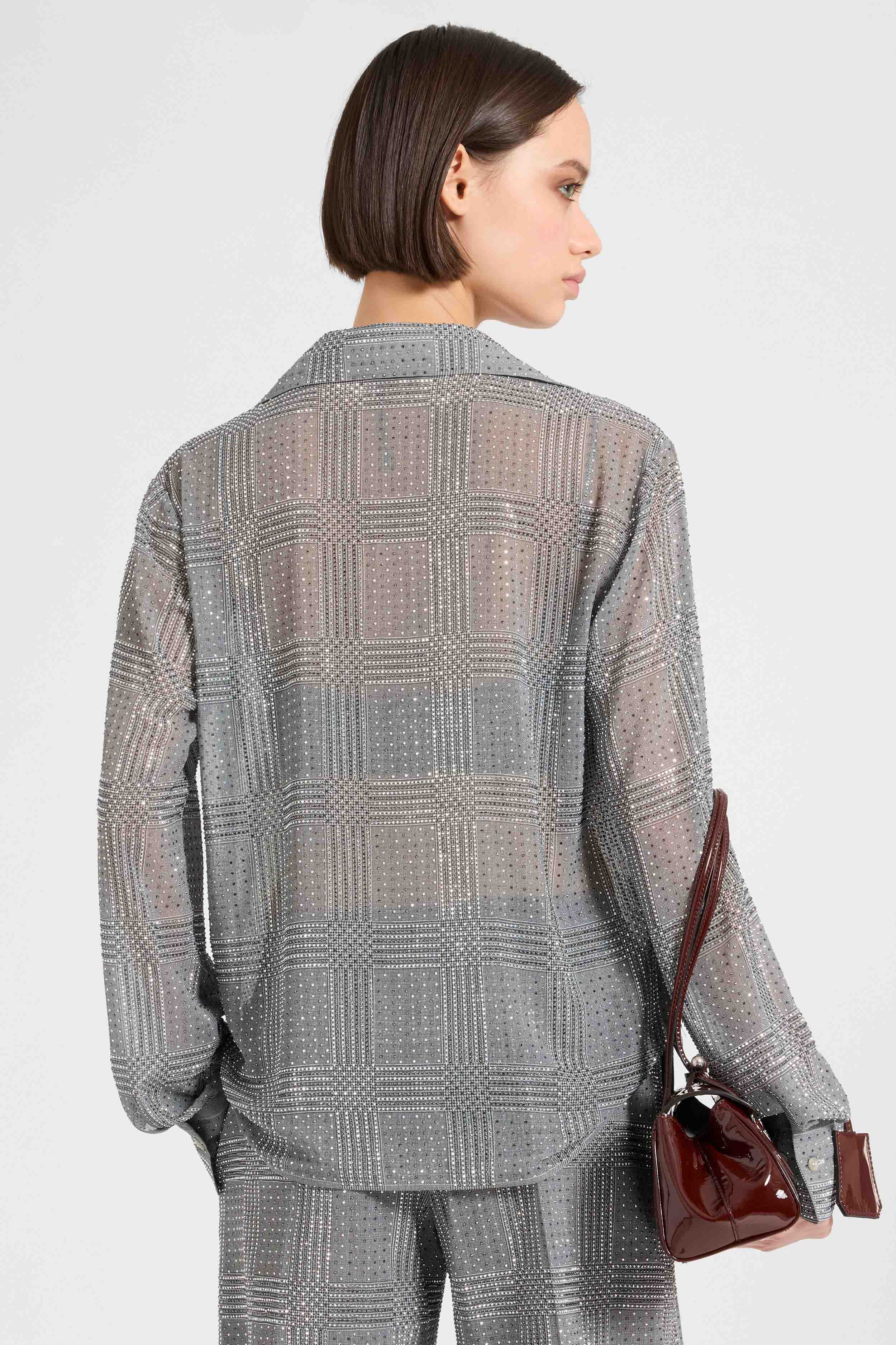 Regular-fit Prince of Wales technical georgette shirt with crystals - Image 5