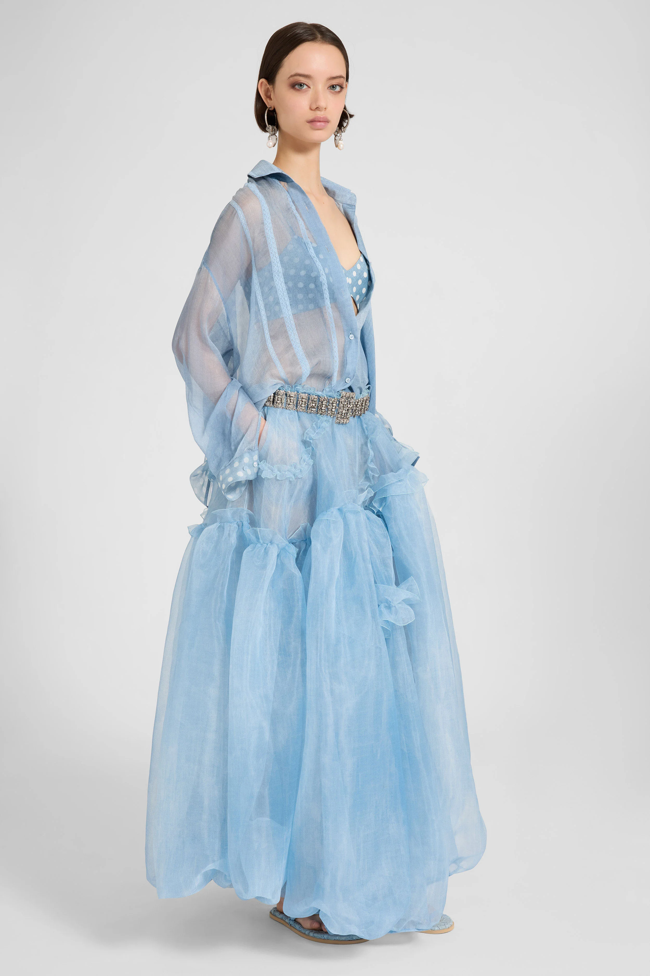 Regular silk crepe patchwork shirt with Valencienne lace - Image 3