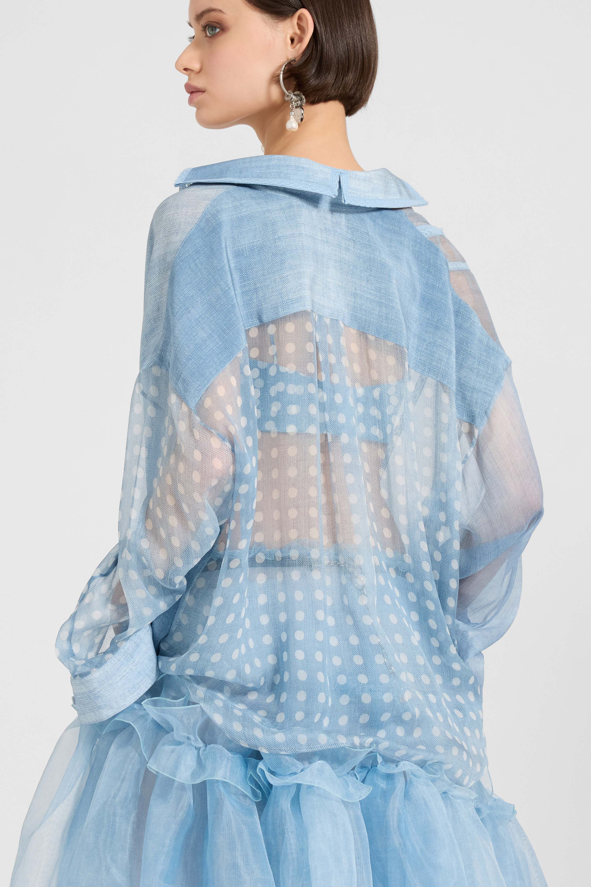 Regular silk crepe patchwork shirt with Valencienne lace - Image 5