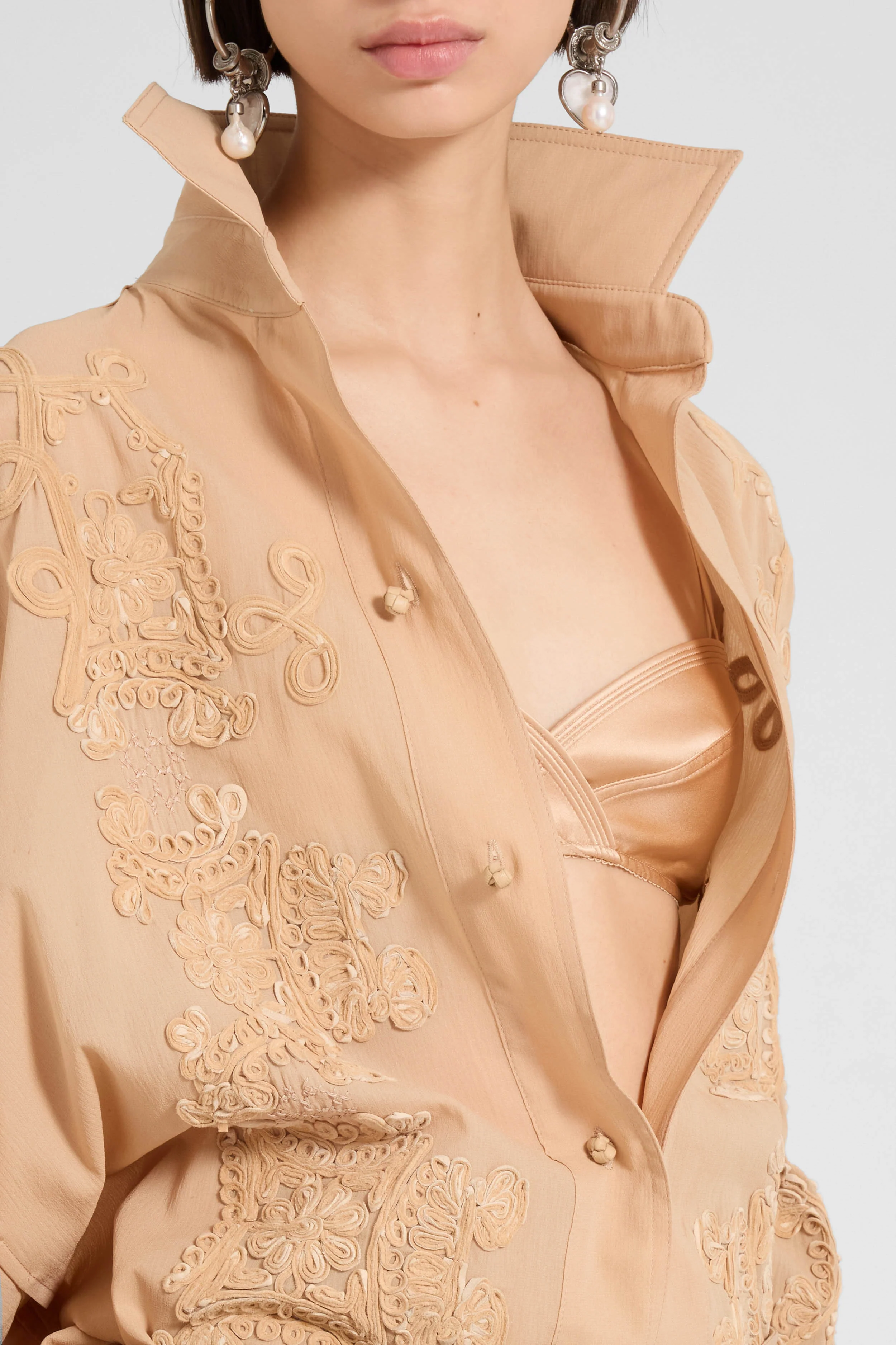 Shirt jacket in georgette bonded with chiffon with “maiolica” embroidery - Image 4