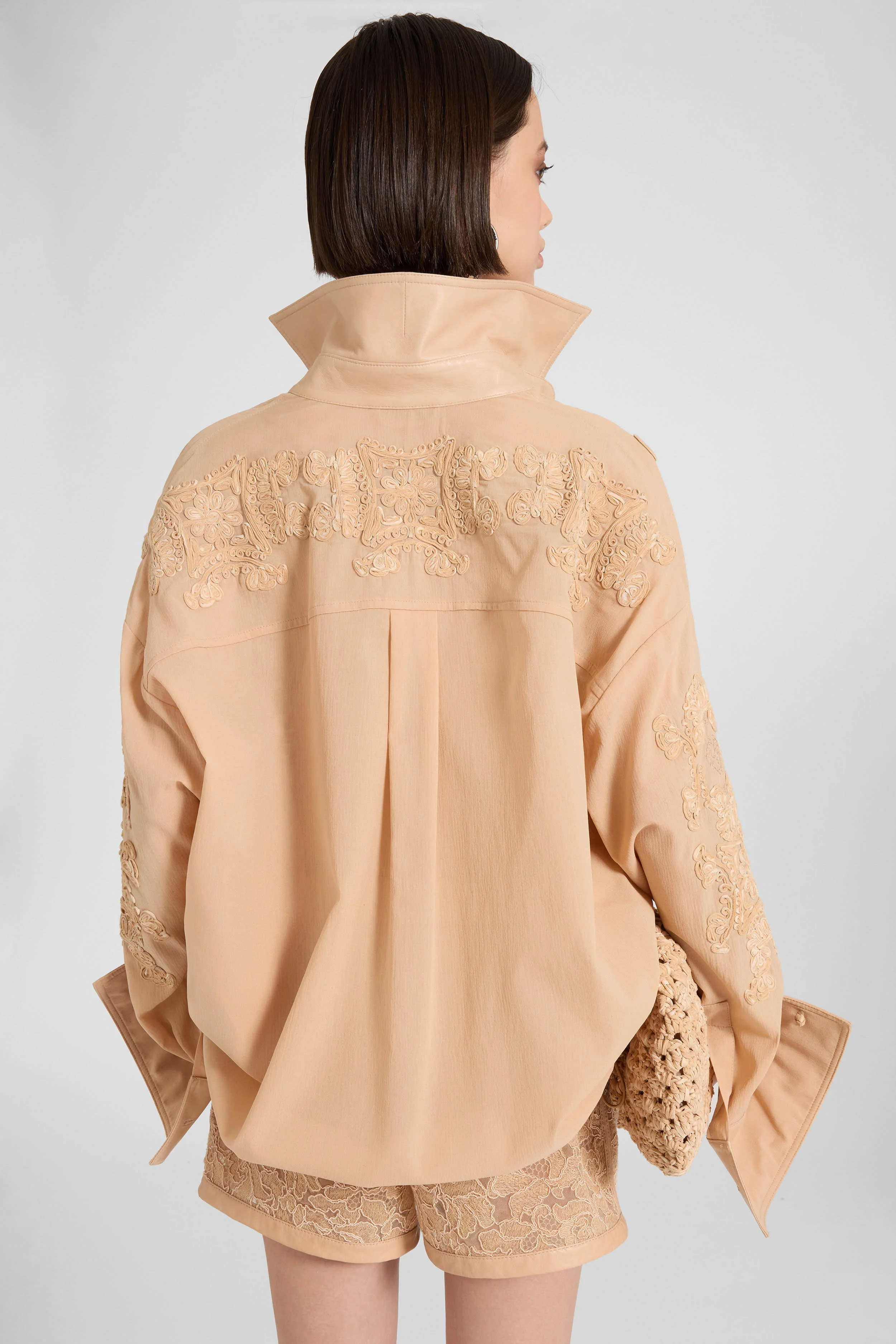 Shirt jacket in georgette bonded with chiffon with “maiolica” embroidery - Image 6