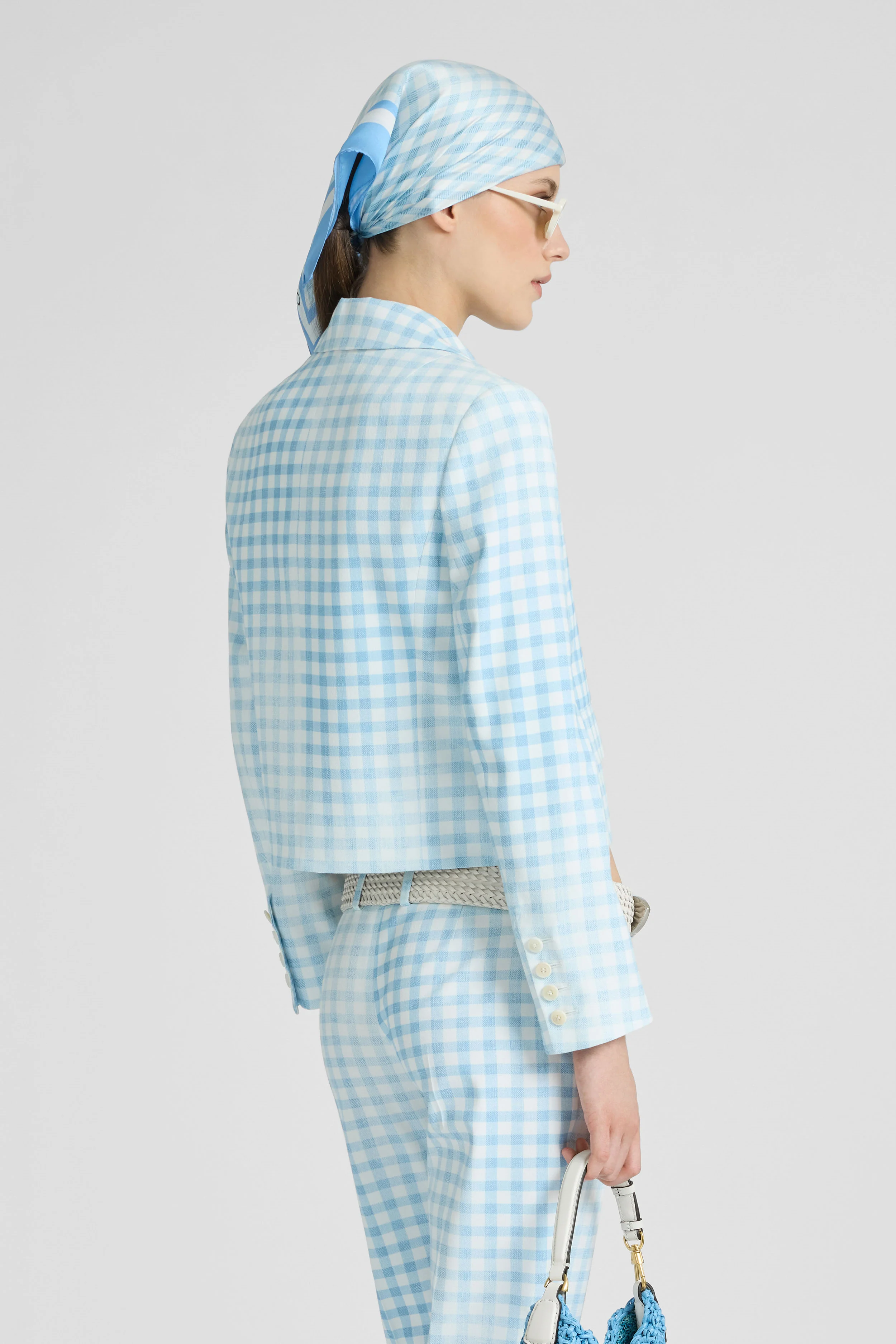 Short marocain jacket in vichy print with collar - Image 4