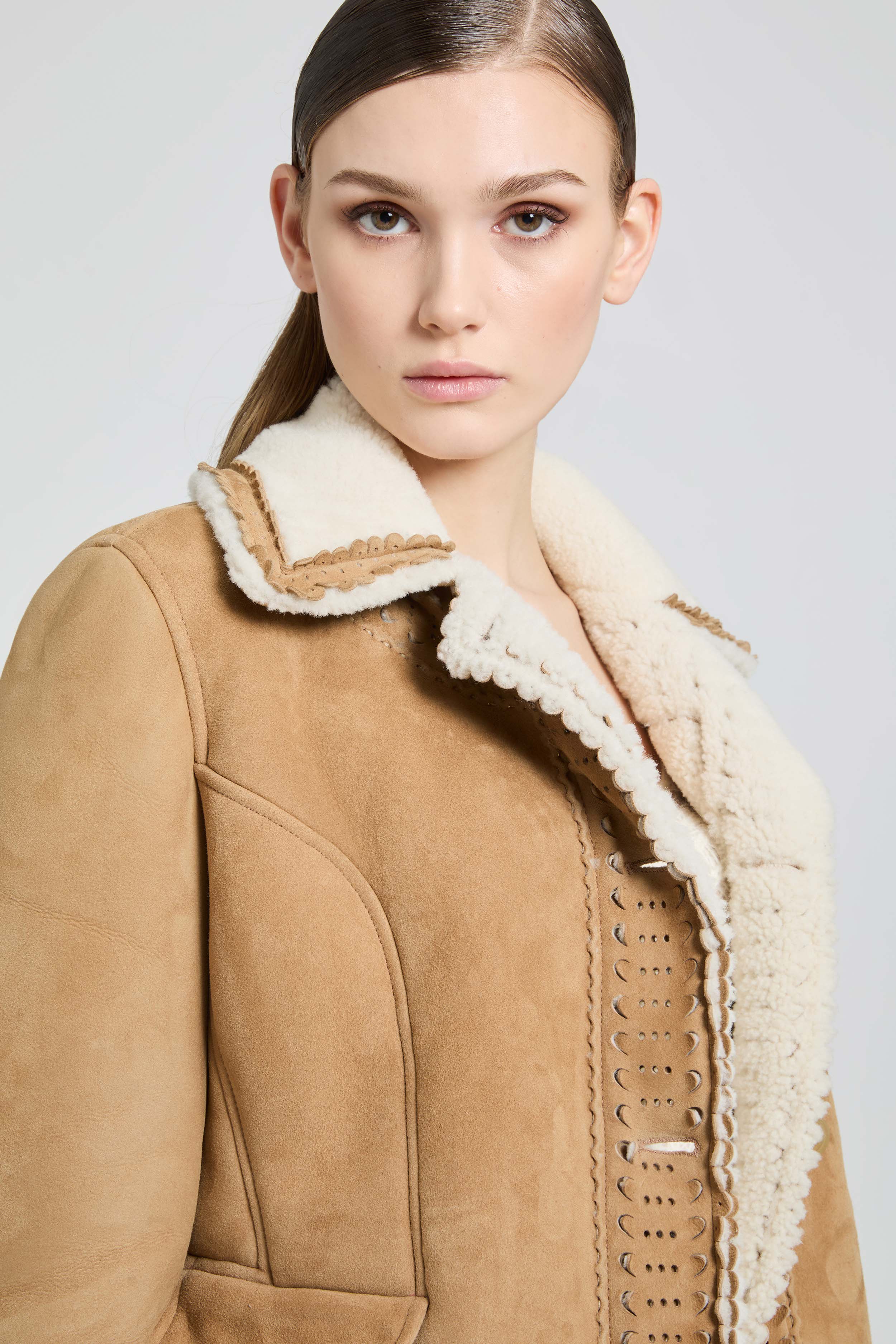 Short shearling jacket with brogue detailing - Image 5